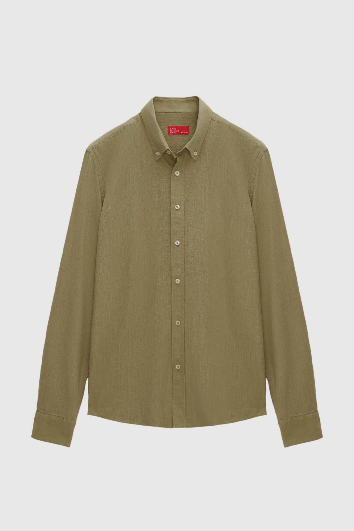 Ds Damat Slim Fit Button-Down 100% Cotton Summer Linen-Look Shirt  - Green