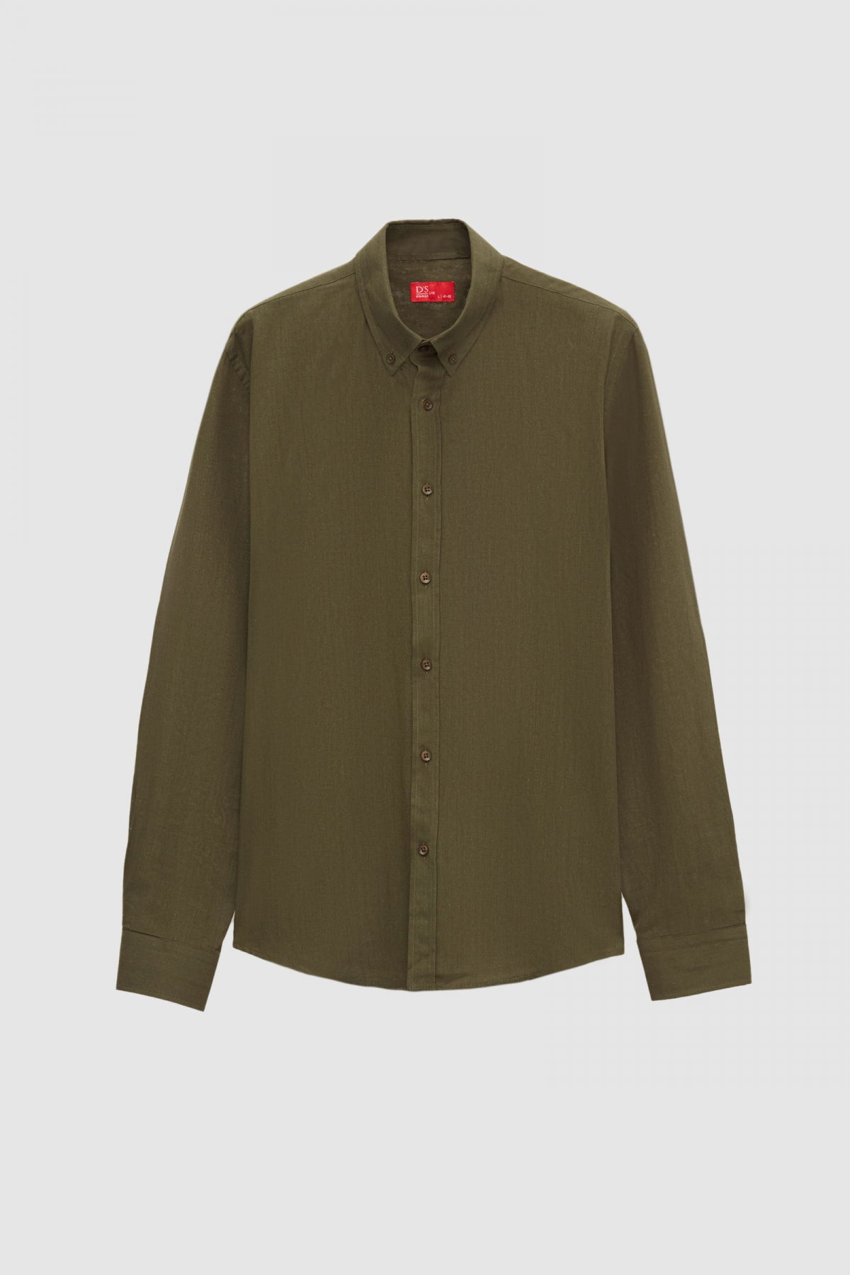 Ds Damat Slim Fit Button-Down 100% Cotton Summer Linen-Look Shirt  - Khaki