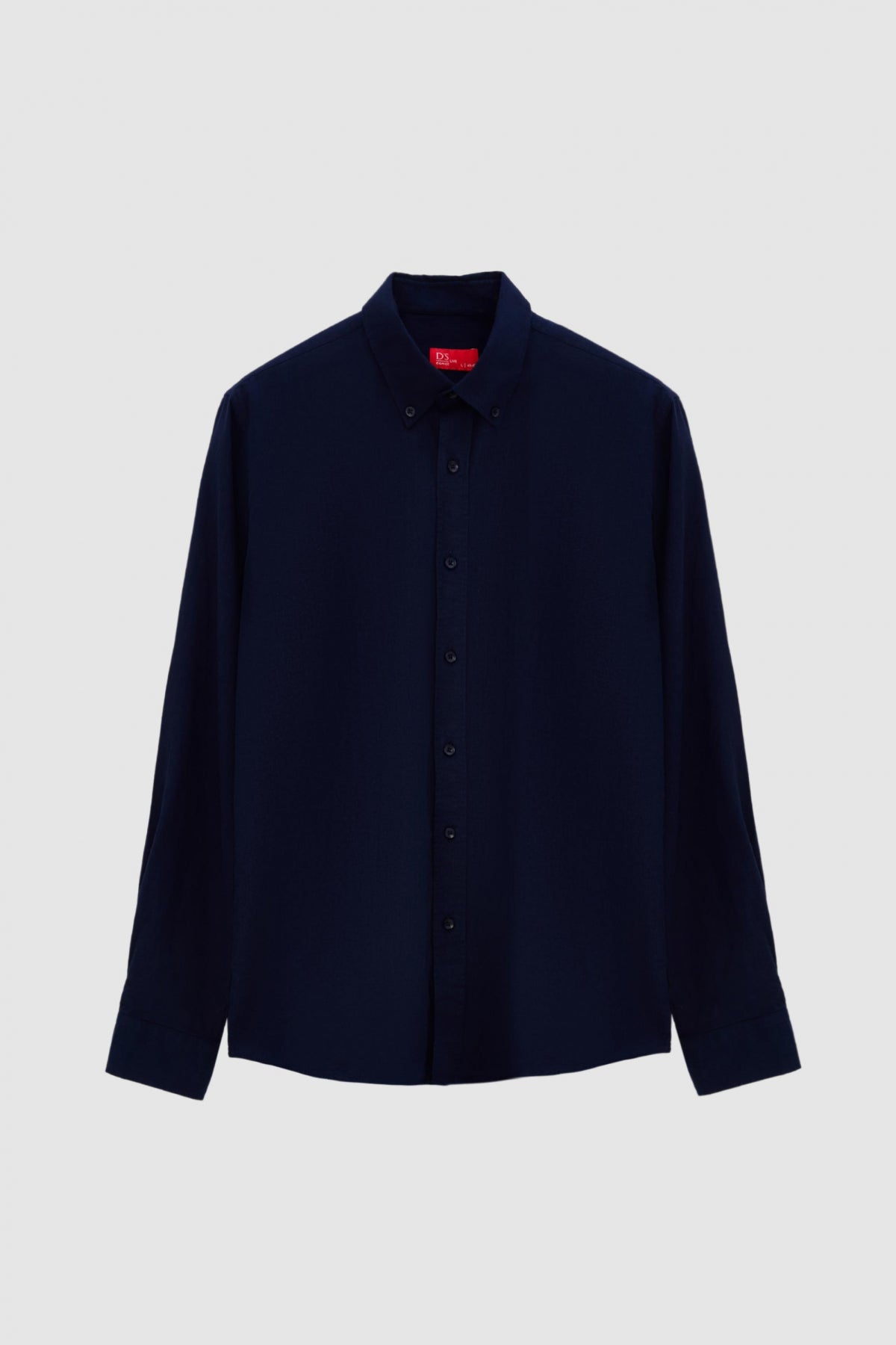 Ds Damat Slim Fit Button-Down 100% Cotton Summer Linen-Look Shirt  - Navy Blue