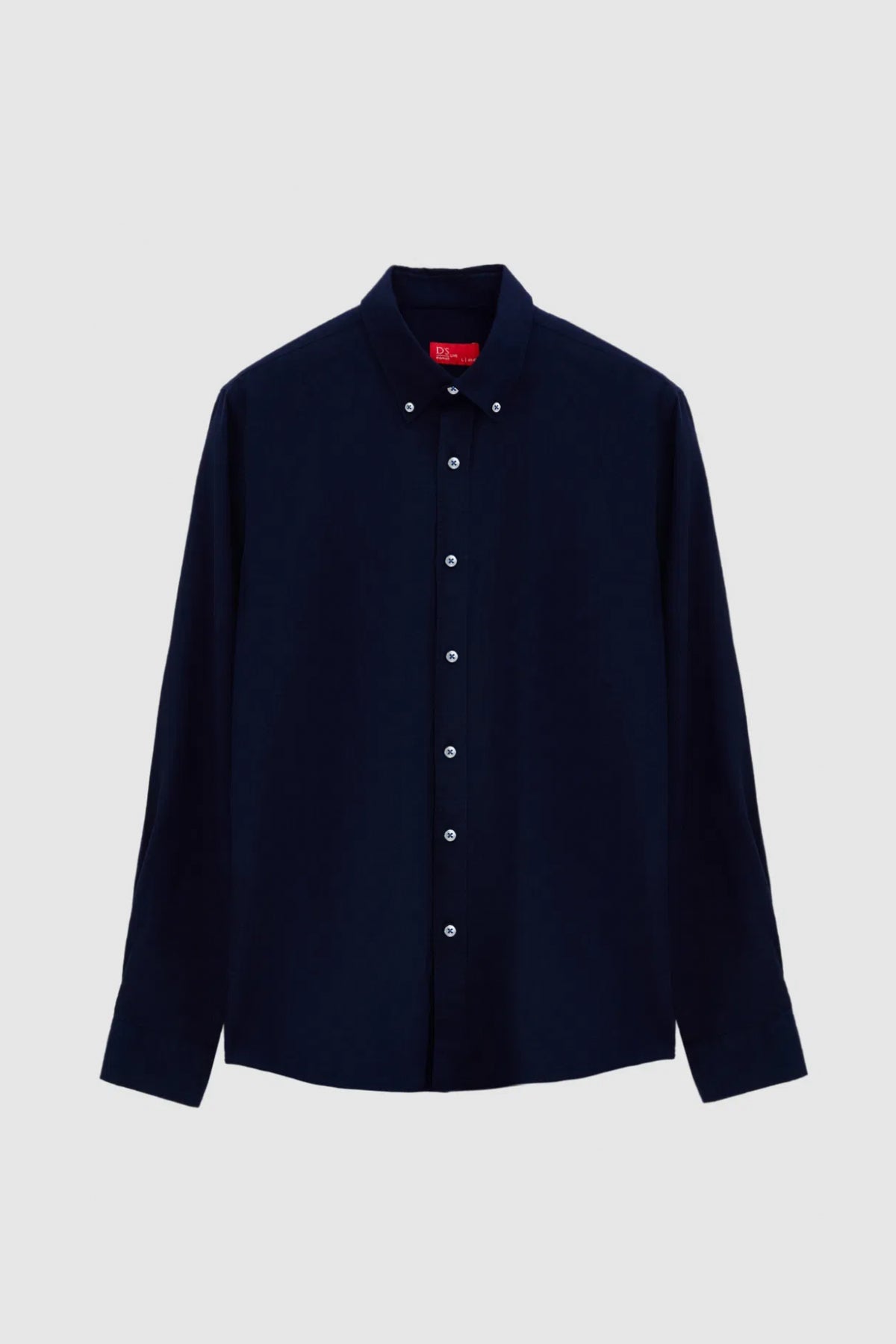 Ds Damat Slim Fit Button-Down 100% Cotton Summer Linen-Look Shirt  - Navy Blue