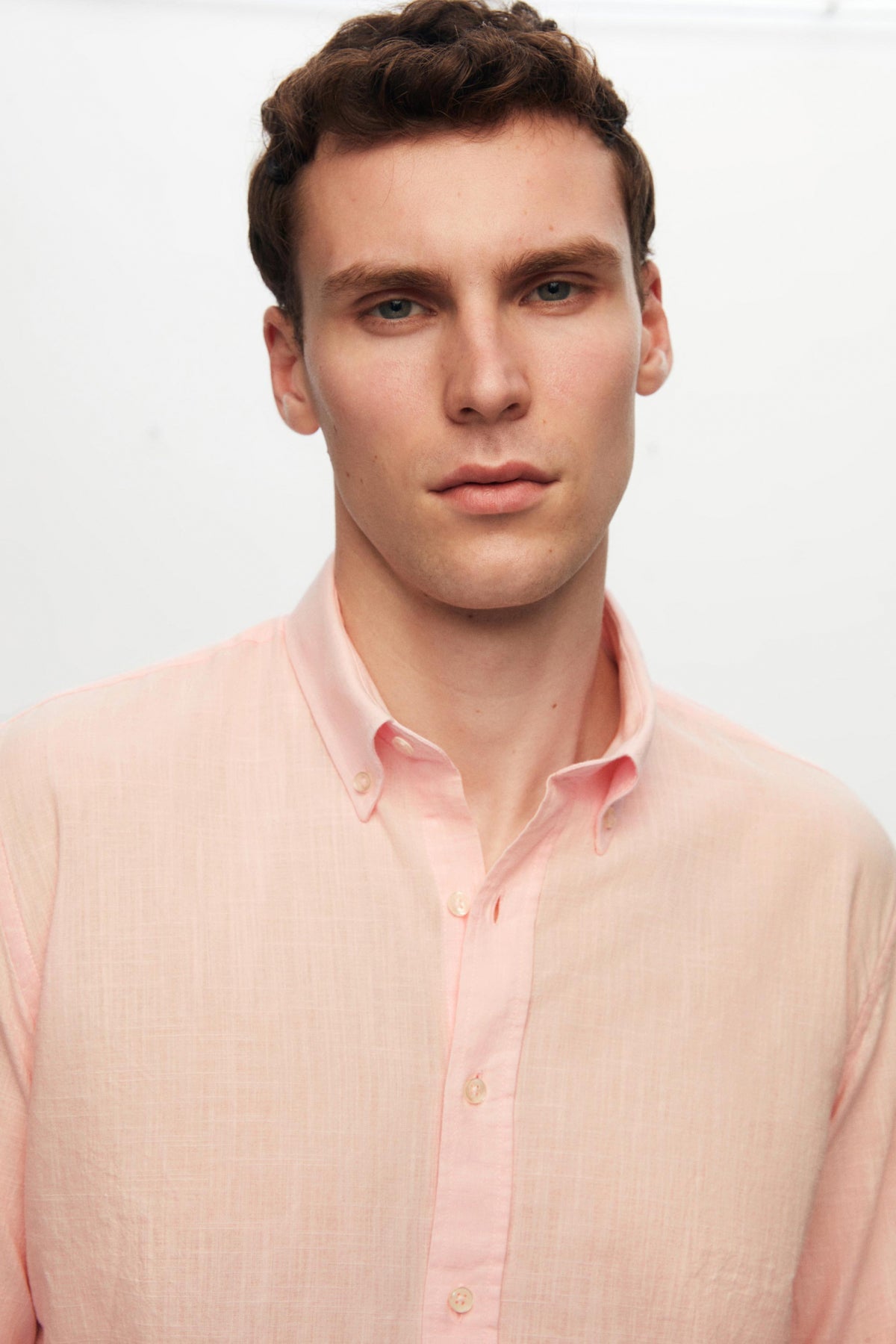 Ds Damat Slim Fit Button-Down 100% Cotton Summer Linen-Look Shirt  - Pink
