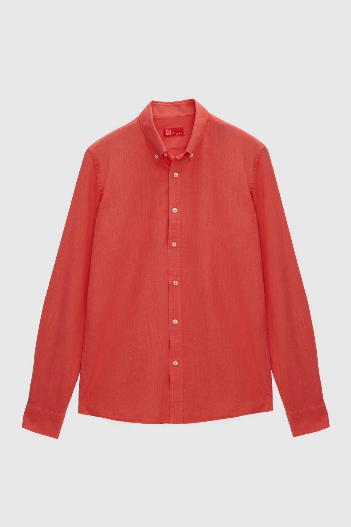 Ds Damat Slim Fit Button-Down 100% Cotton Summer Linen-Look Shirt  - Pomegranate