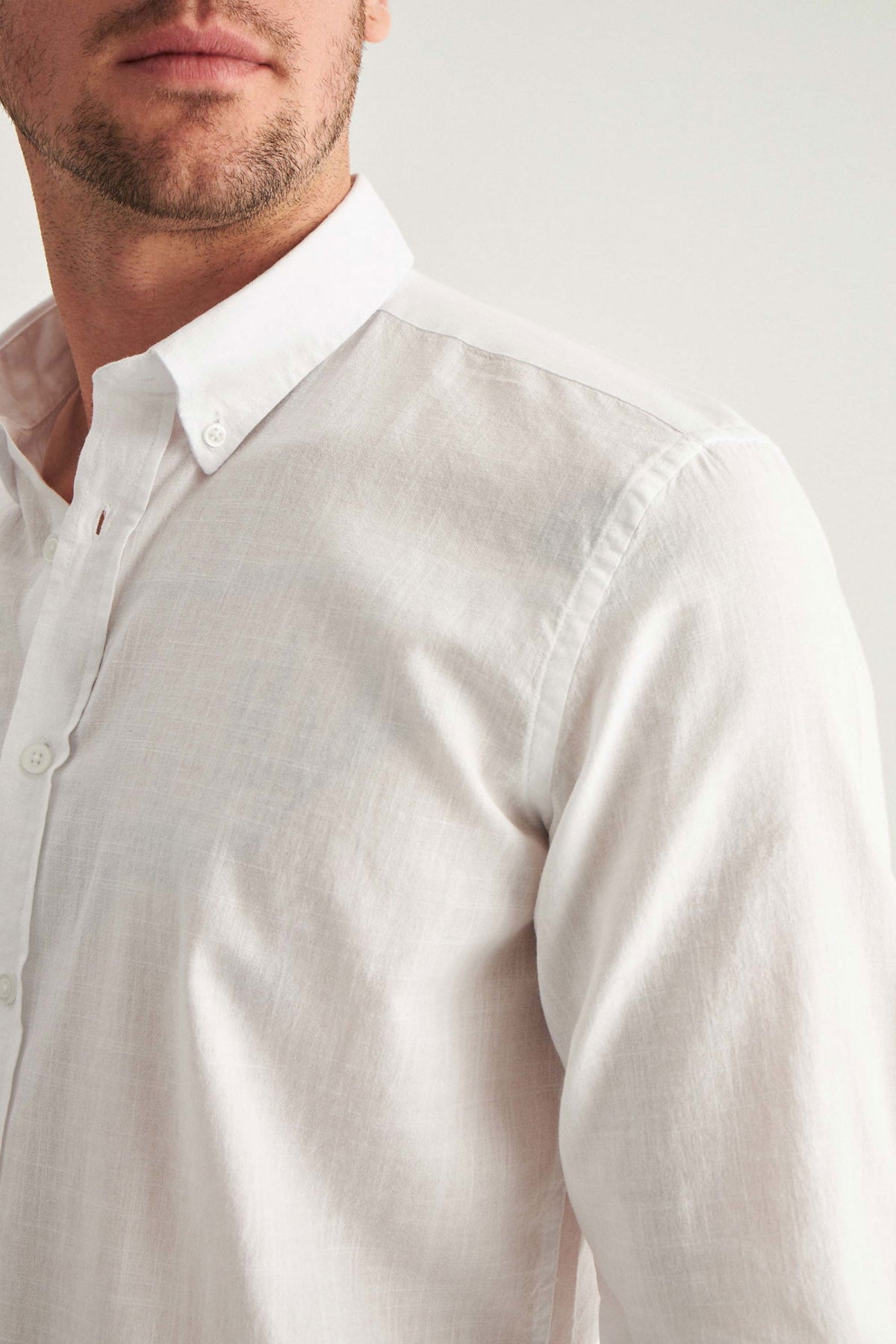 Ds Damat Slim Fit Button-Down 100% Cotton Summer Linen-Look Shirt  - White