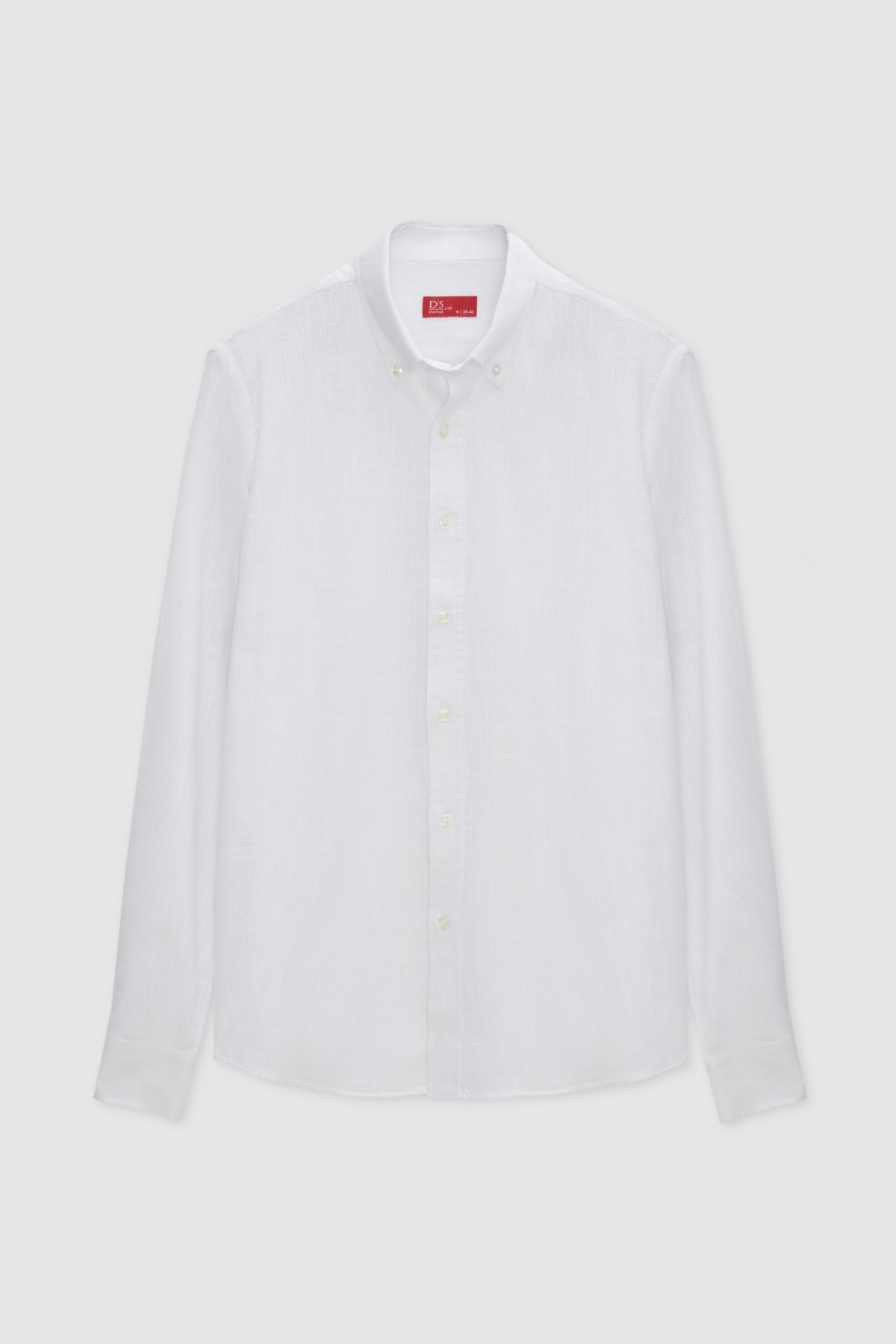 Ds Damat Slim Fit Button-Down 100% Cotton Summer Linen-Look Shirt  - White