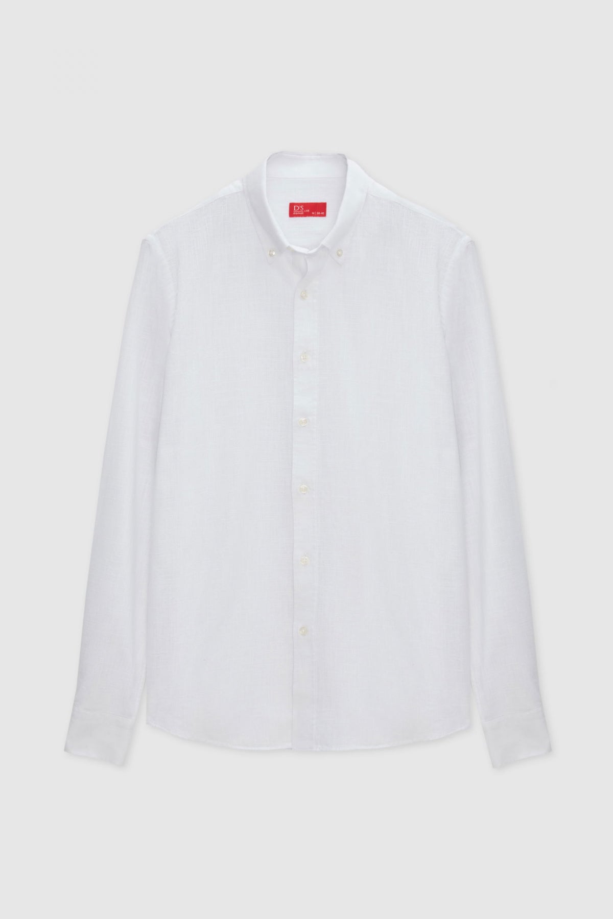 Ds Damat Slim Fit Button-Down 100% Cotton Summer Linen-Look Shirt  - White
