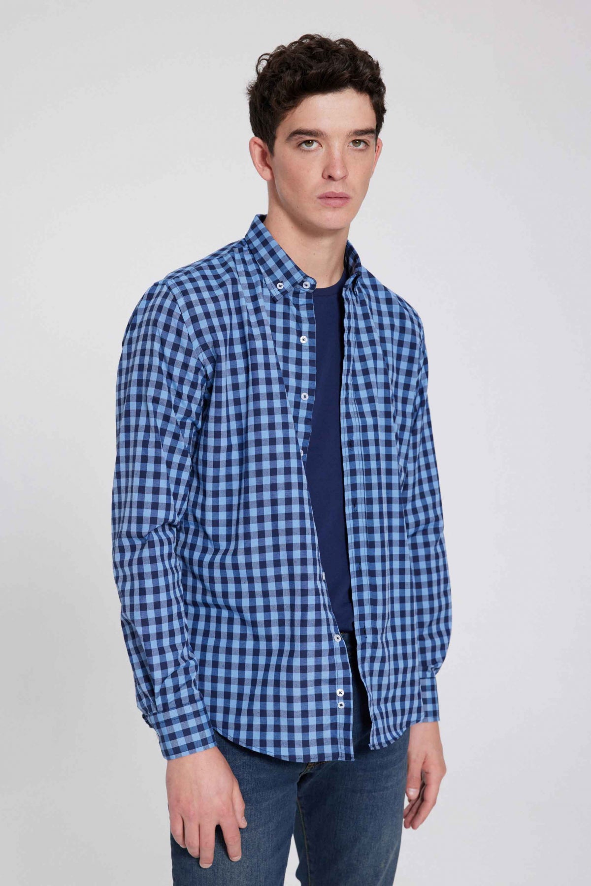 Ds Damat Slim Fit Checkered Plaid Shirt  - Blue