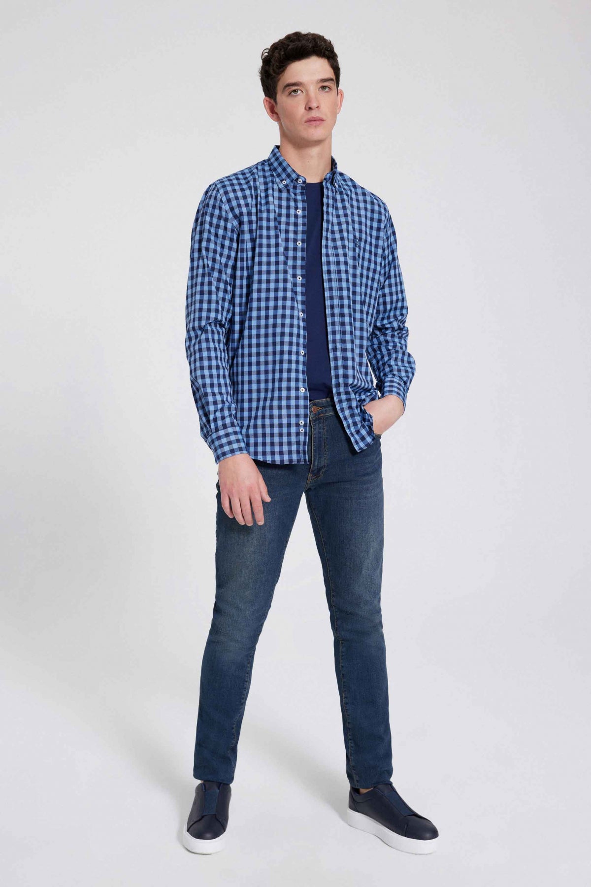 Ds Damat Slim Fit Checkered Plaid Shirt  - Blue