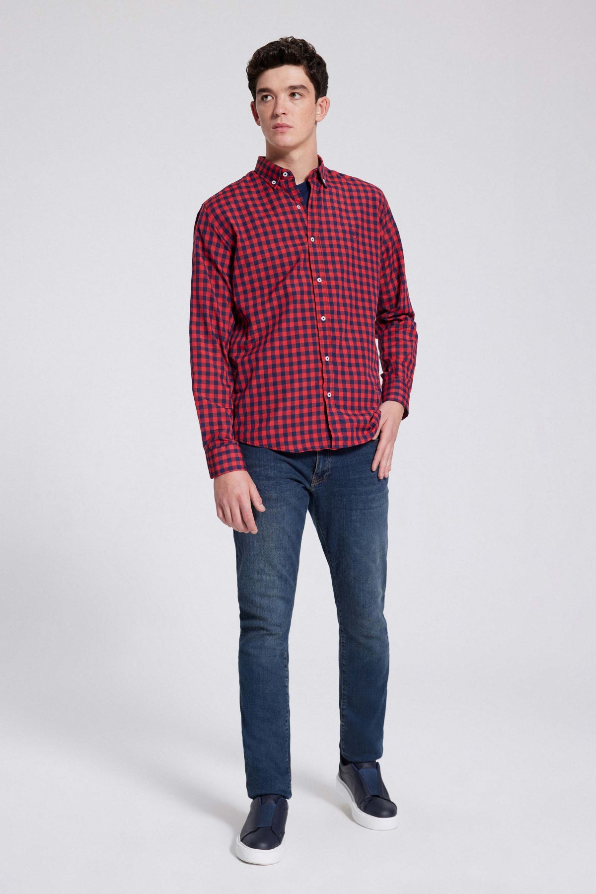 Ds Damat Slim Fit Checkered Plaid Shirt  - Brick
