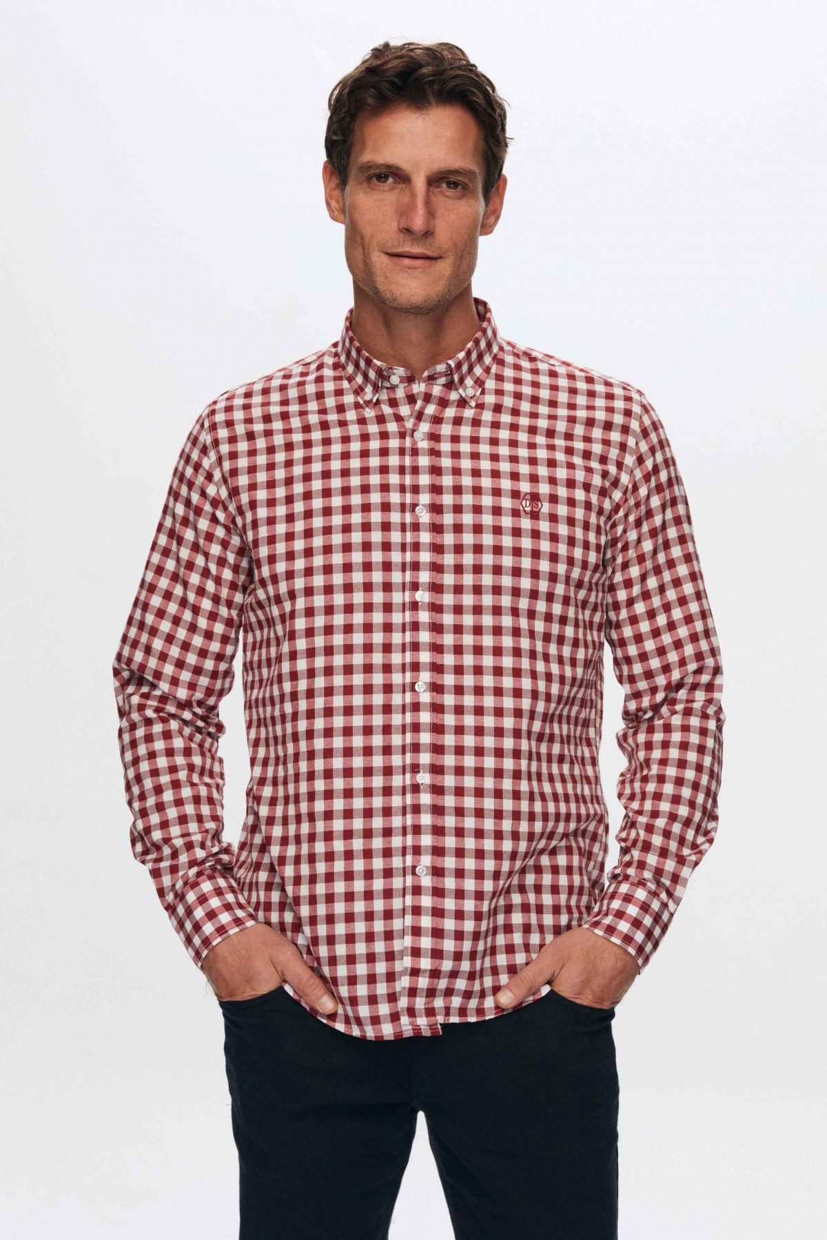 Ds Damat Slim Fit Checkered Plaid Shirt  - Burgundy