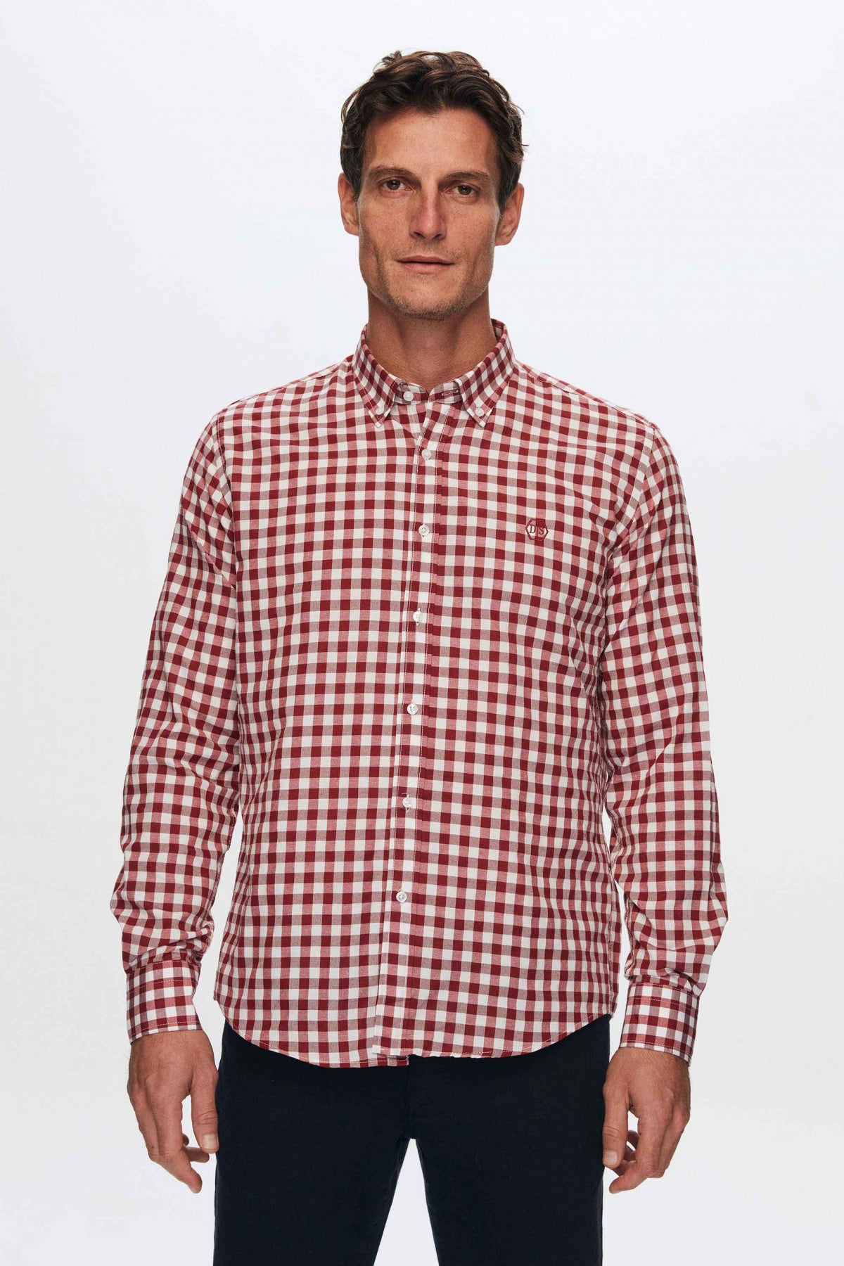 Ds Damat Slim Fit Checkered Plaid Shirt  - Burgundy