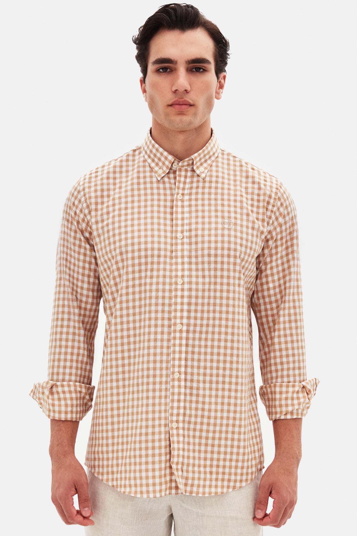 Ds Damat Slim Fit Checkered Plaid Shirt  - Camel