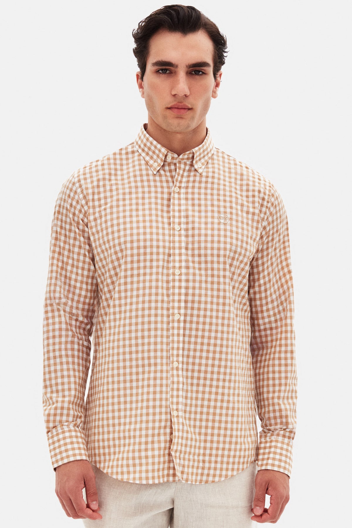 Ds Damat Slim Fit Checkered Plaid Shirt  - Camel