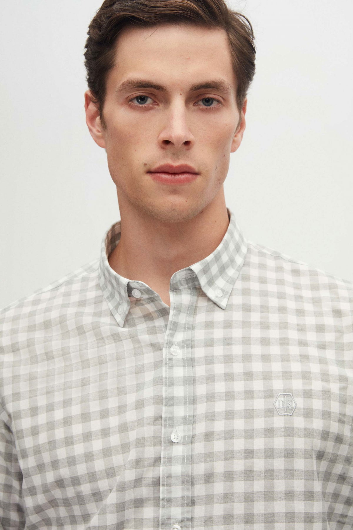Ds Damat Slim Fit Checkered Plaid Shirt  - Gray