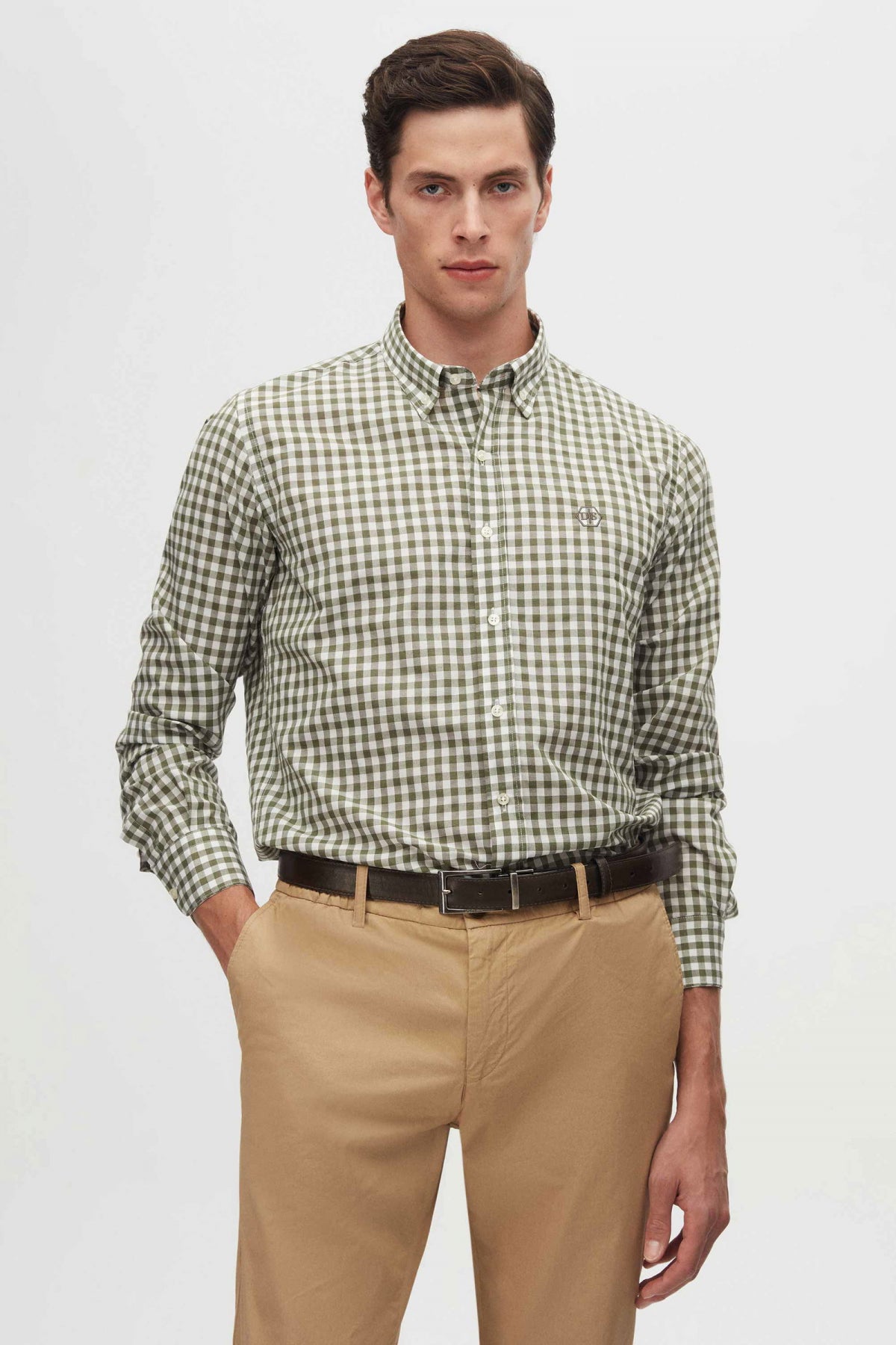 Ds Damat Slim Fit Checkered Plaid Shirt  - Green