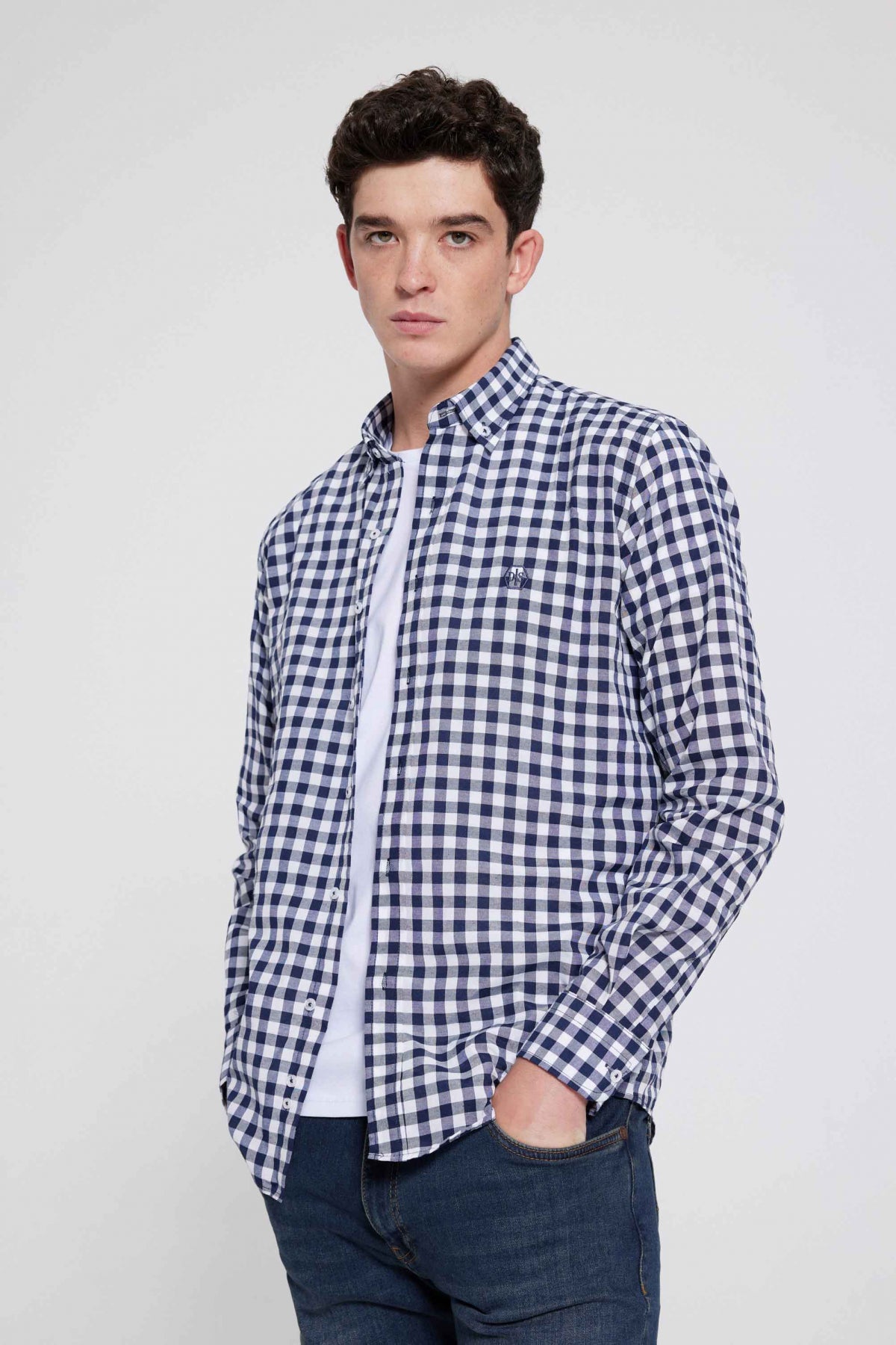 Ds Damat Slim Fit Checkered Plaid Shirt  - Navy Blue