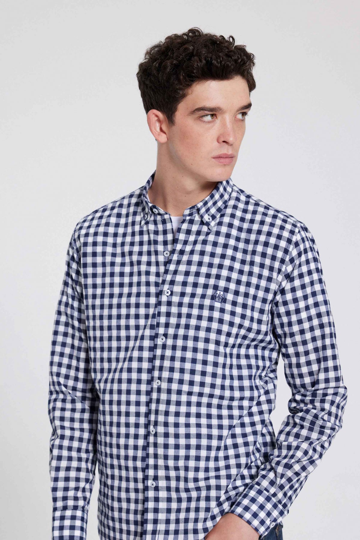 Ds Damat Slim Fit Checkered Plaid Shirt  - Navy Blue