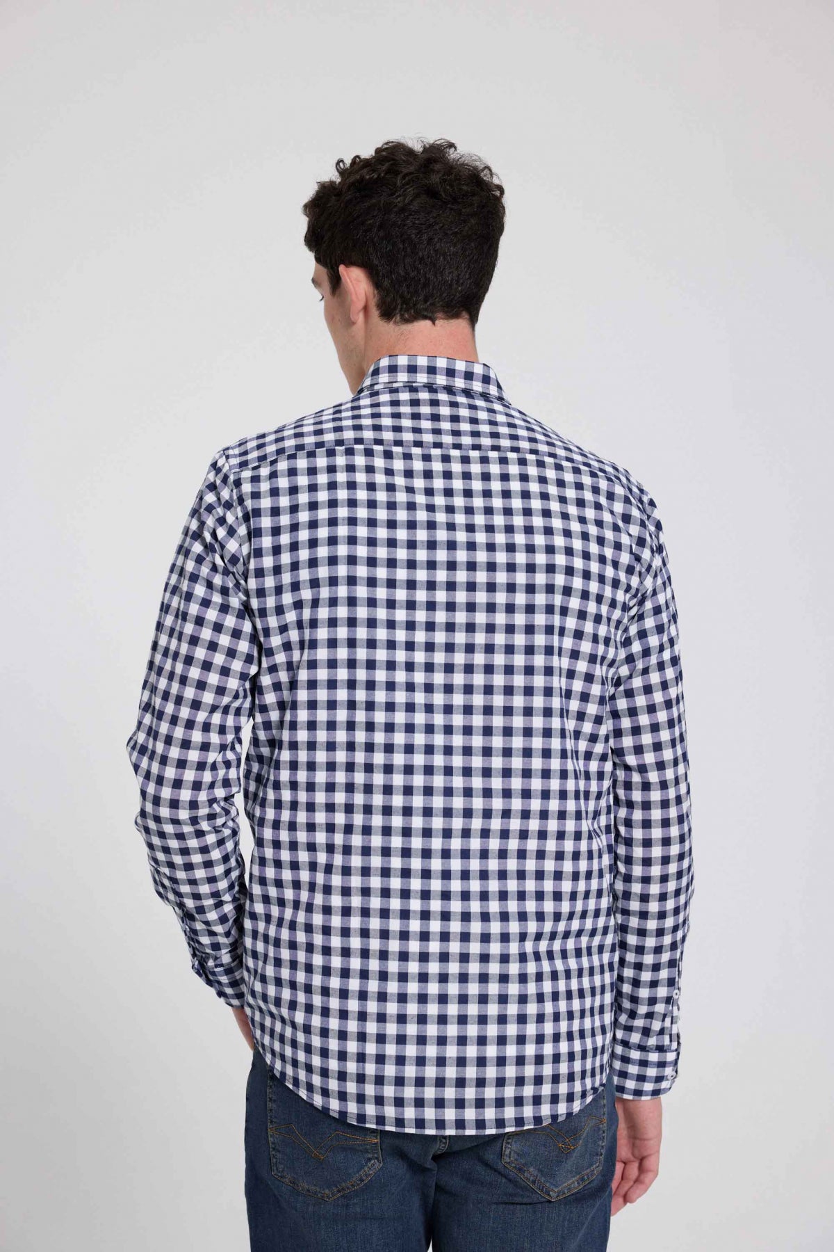 Ds Damat Slim Fit Checkered Plaid Shirt  - Navy Blue