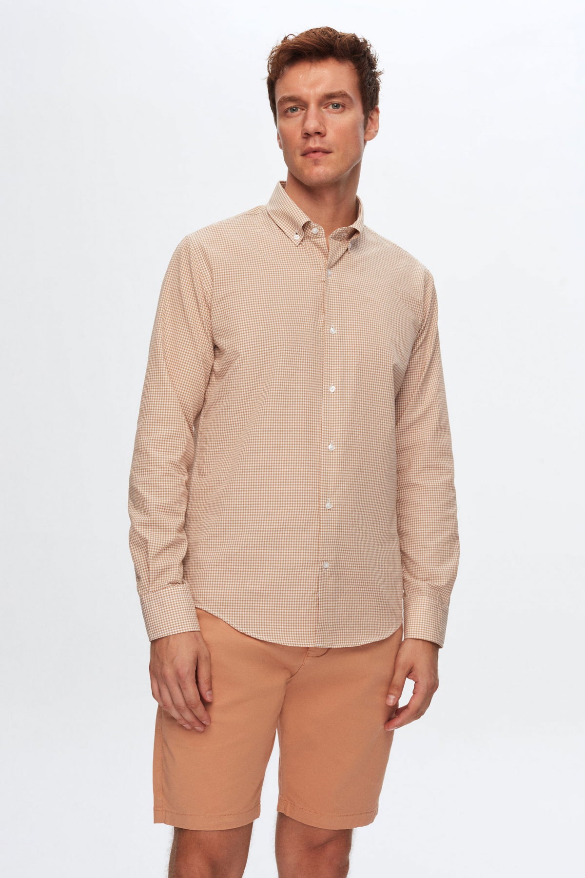 Ds Damat Slim Fit Checkered Shirt  - Beige