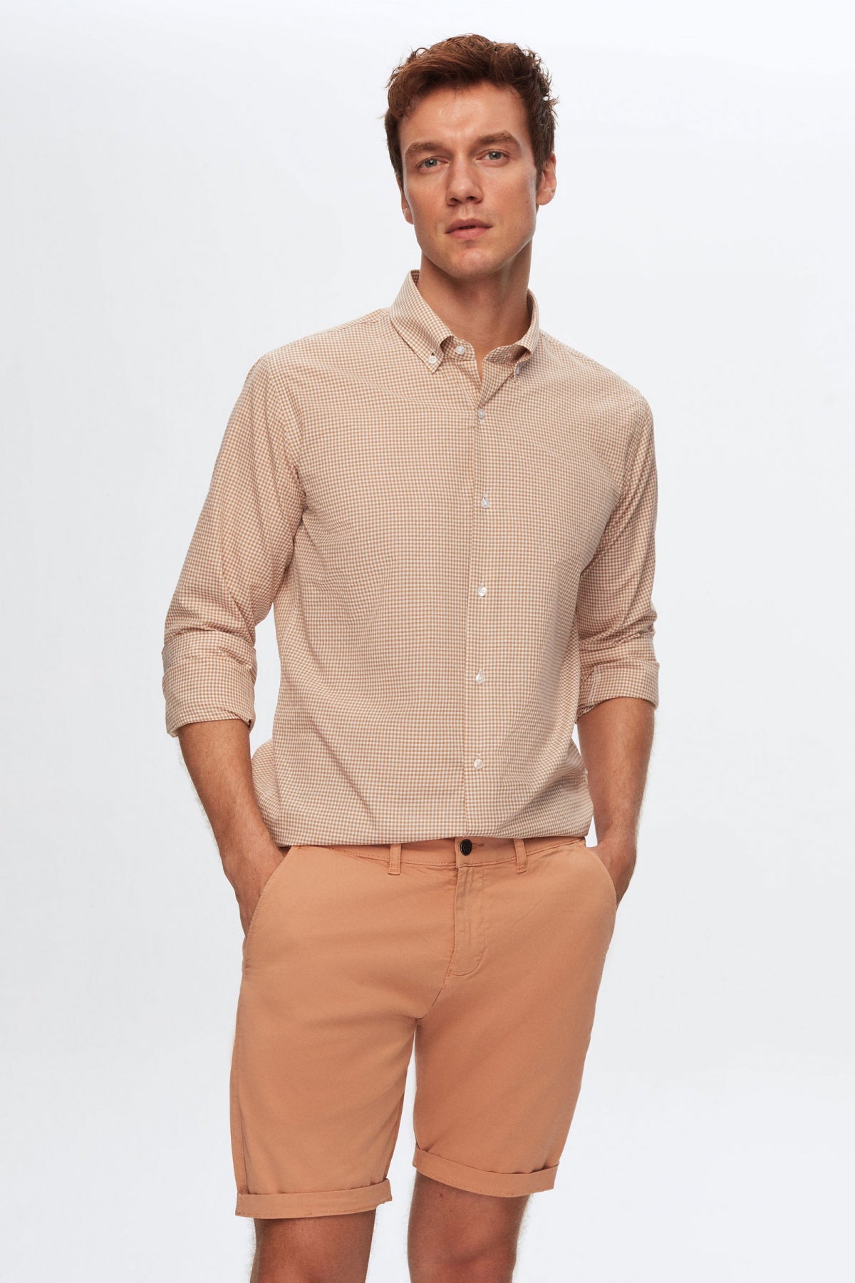 Ds Damat Slim Fit Checkered Shirt  - Beige