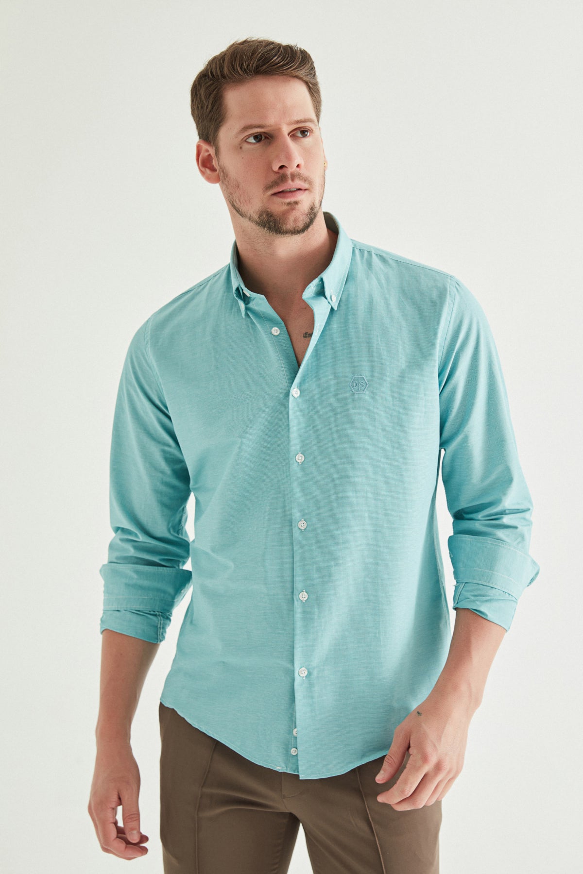 Ds Damat Slim Fit Checkered Shirt  - Green