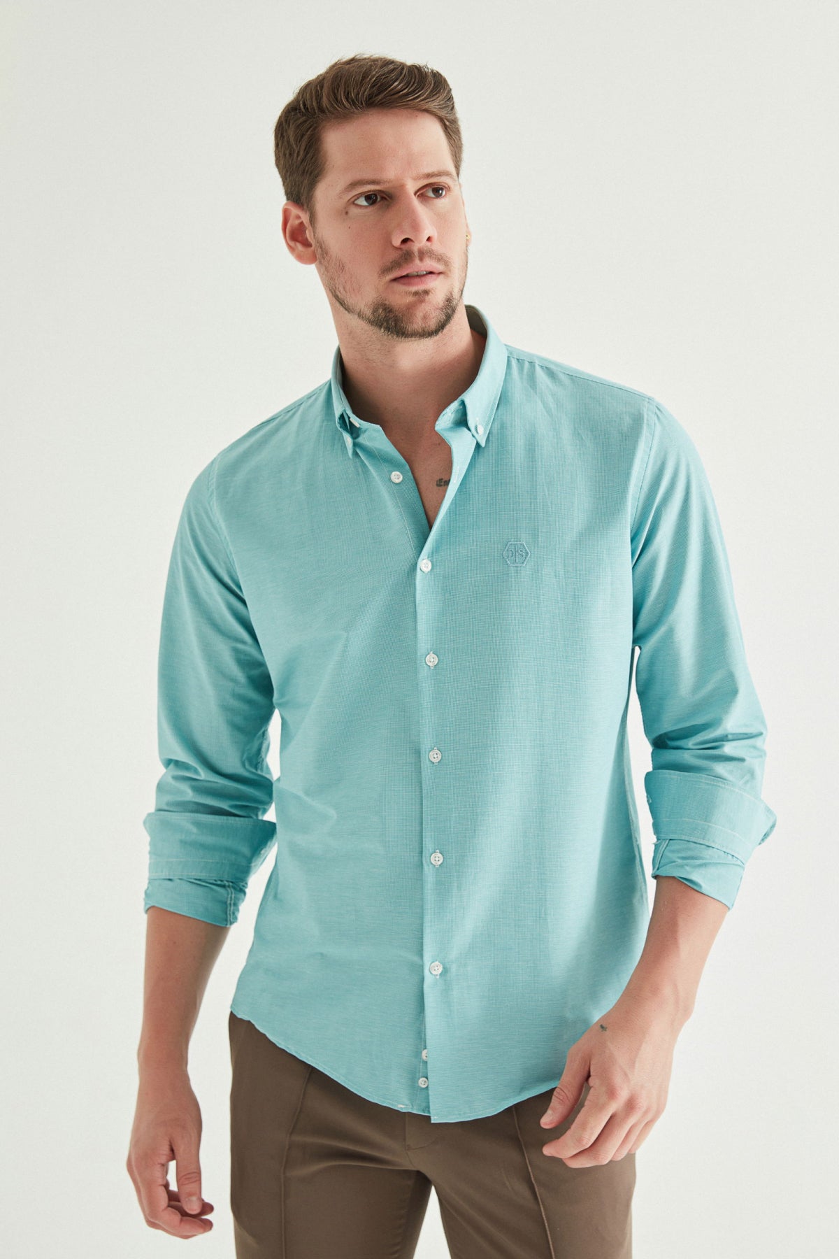 Ds Damat Slim Fit Checkered Shirt  - Green