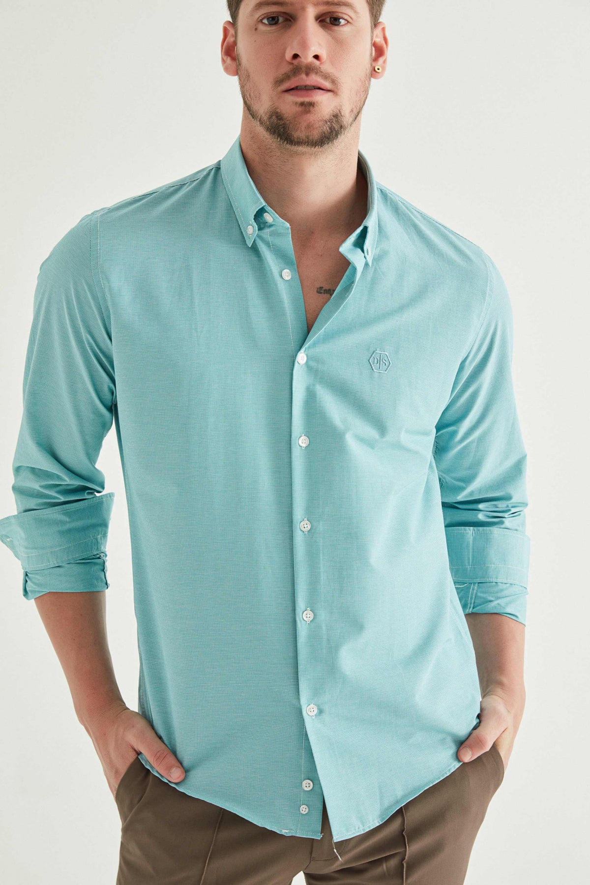 Ds Damat Slim Fit Checkered Shirt  - Green