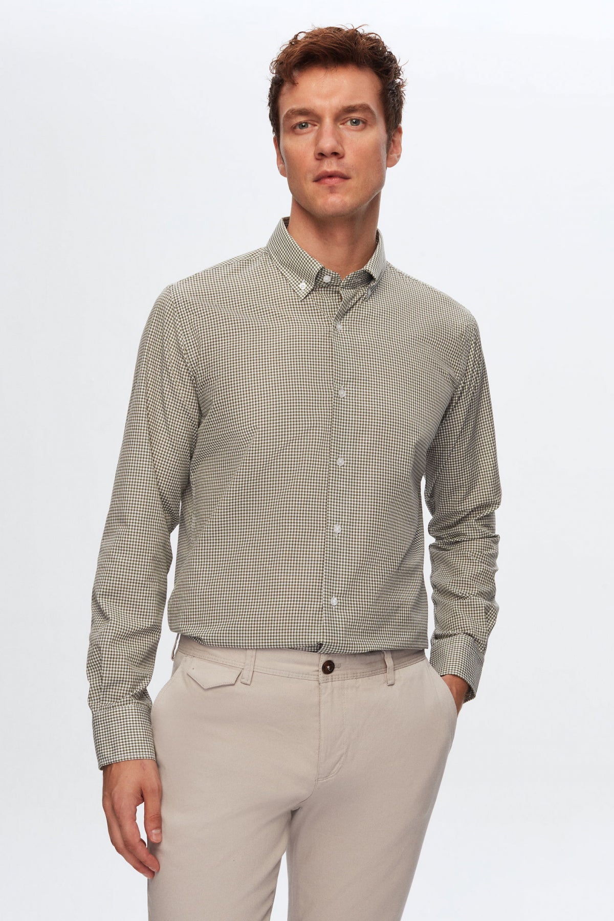 Ds Damat Slim Fit Checkered Shirt  - Khaki