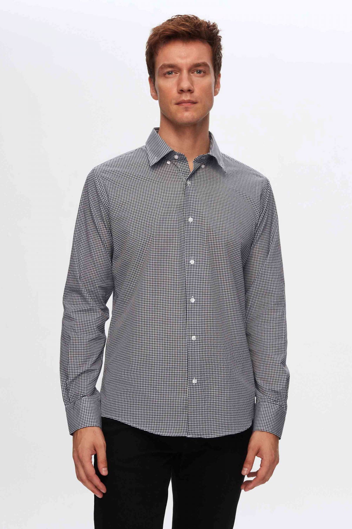 Ds Damat Slim Fit Checkered Shirt  - Navy Blue