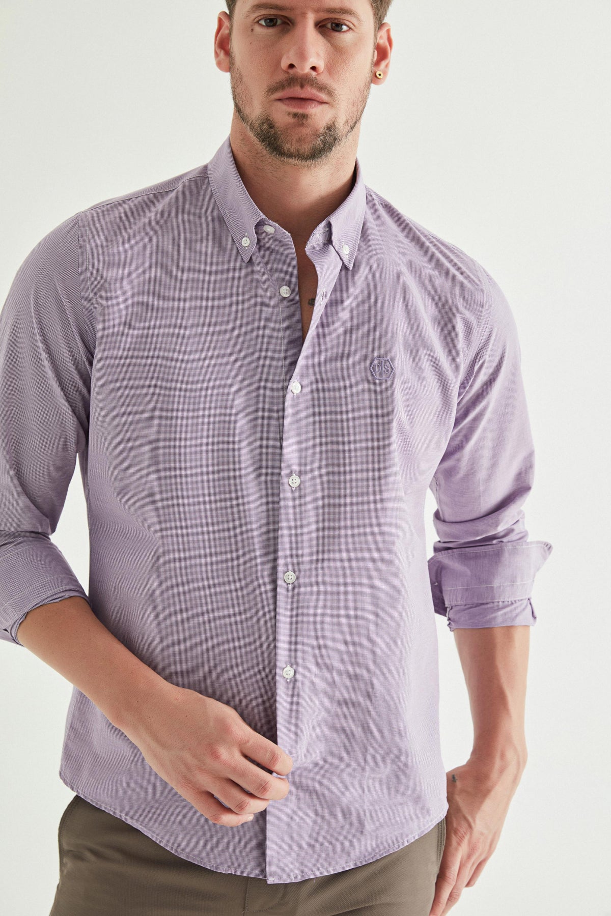 Ds Damat Slim Fit Checkered Shirt  - Purple
