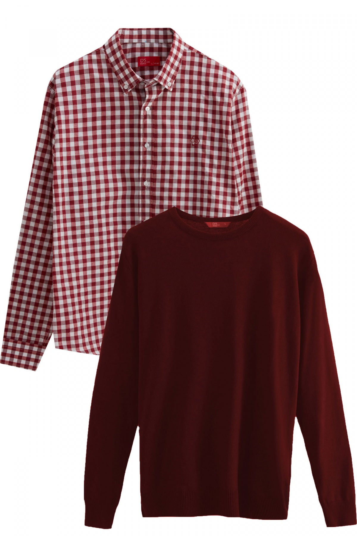 Ds Damat Slim Fit Cotton Blend 2-Pack Crew Neck Sweater and Shirt  - Burgundy