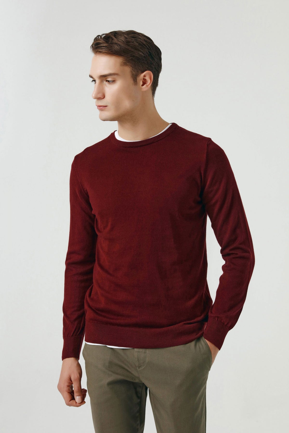 Ds Damat Slim Fit Cotton Blend 2-Pack Crew Neck Sweater and Shirt  - Burgundy
