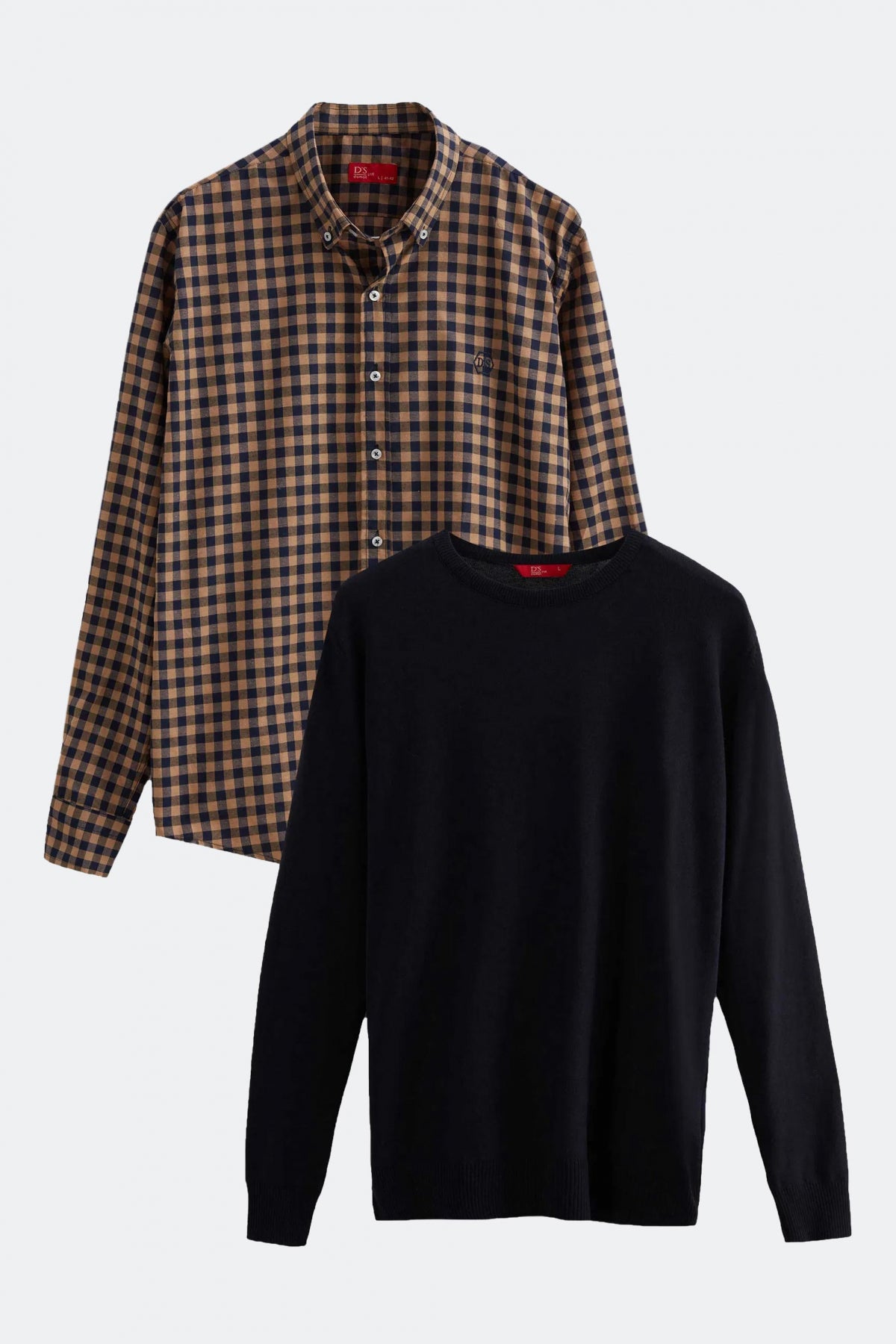 Ds Damat Slim Fit Cotton Blend 2-Pack Crew Neck Sweater and Shirt  - Camel