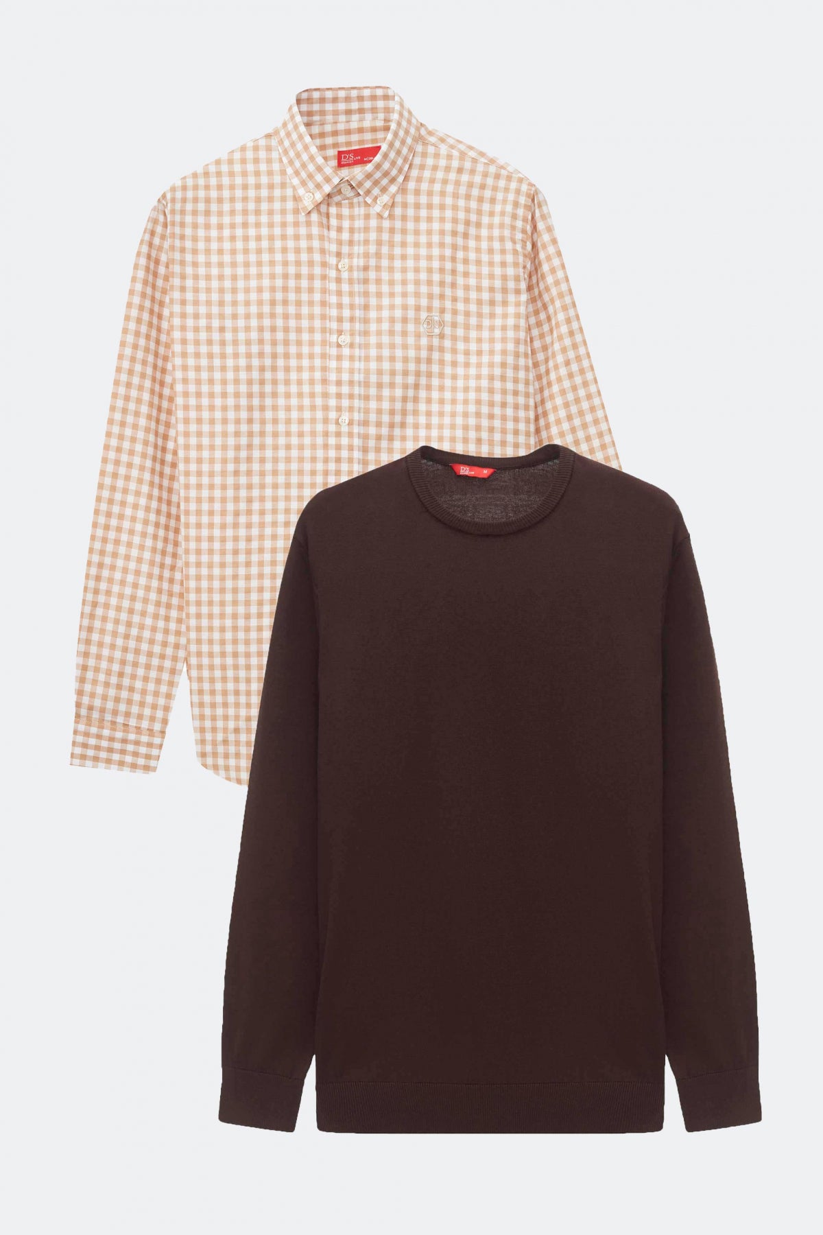 Ds Damat Slim Fit Cotton Blend 2-Pack Crew Neck Sweater and Shirt  - Camel