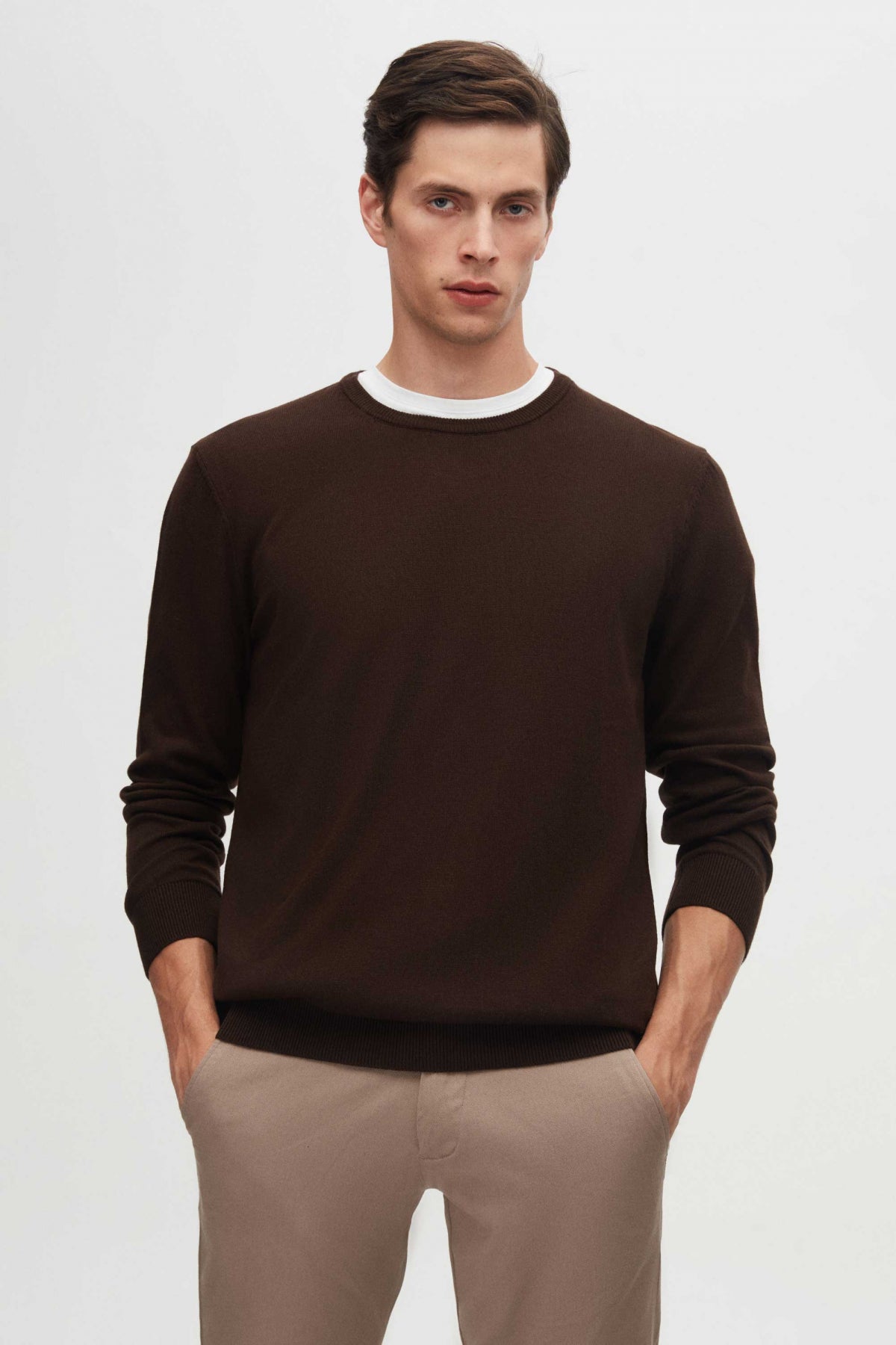 Ds Damat Slim Fit Cotton Blend 2-Pack Crew Neck Sweater and Shirt  - Camel