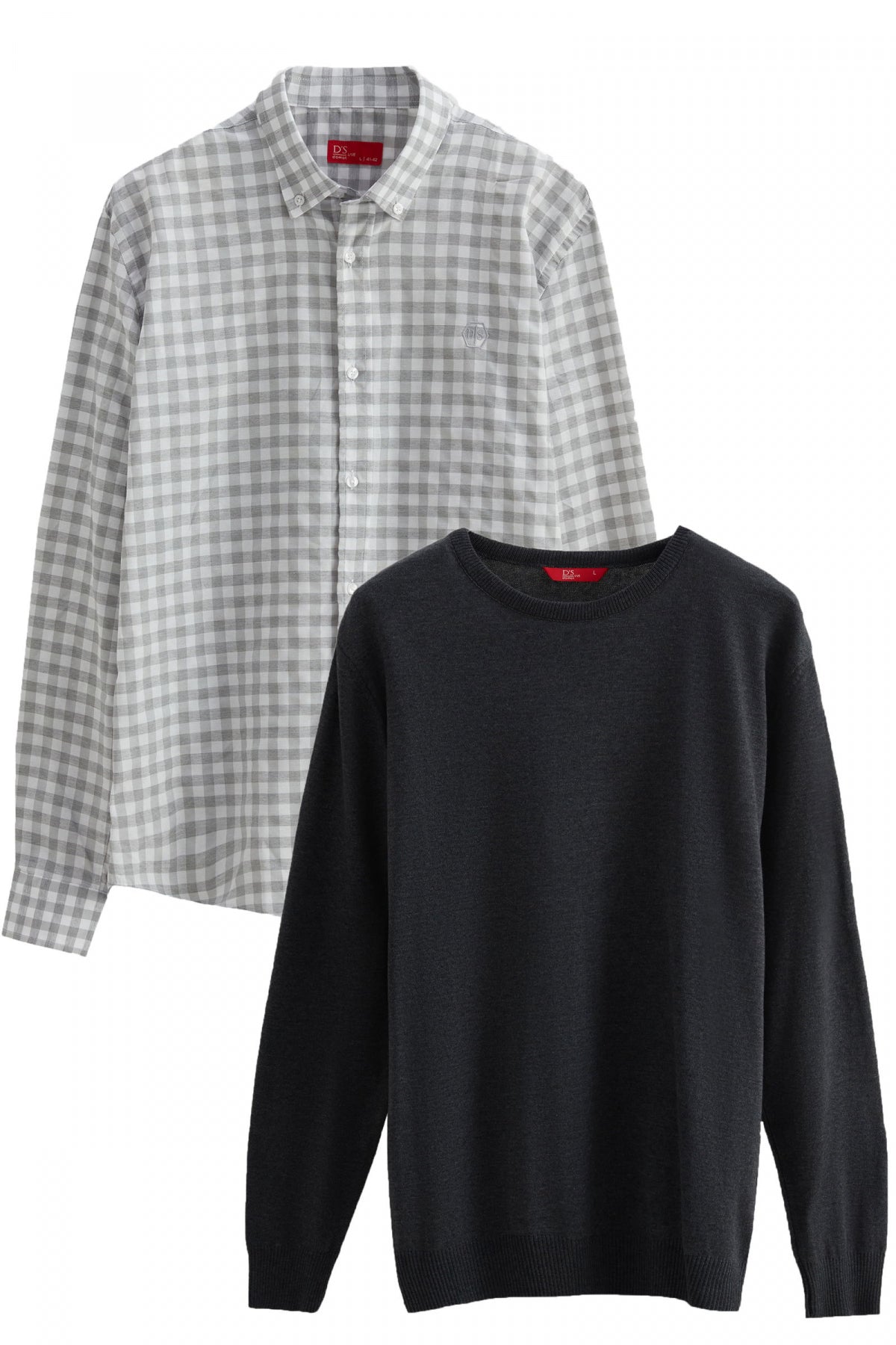 Ds Damat Slim Fit Cotton Blend 2-Pack Crew Neck Sweater and Shirt  - Gray