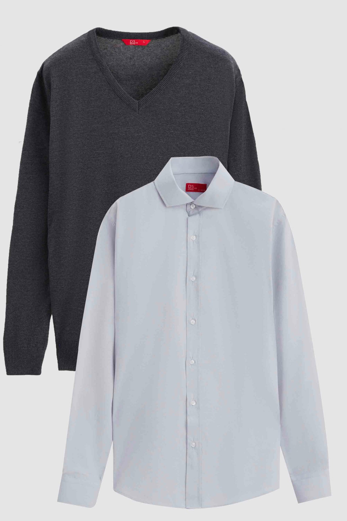 Ds Damat Slim Fit Cotton Blend 2-Pack V-Neck Sweater and Shirt  - Anthracite