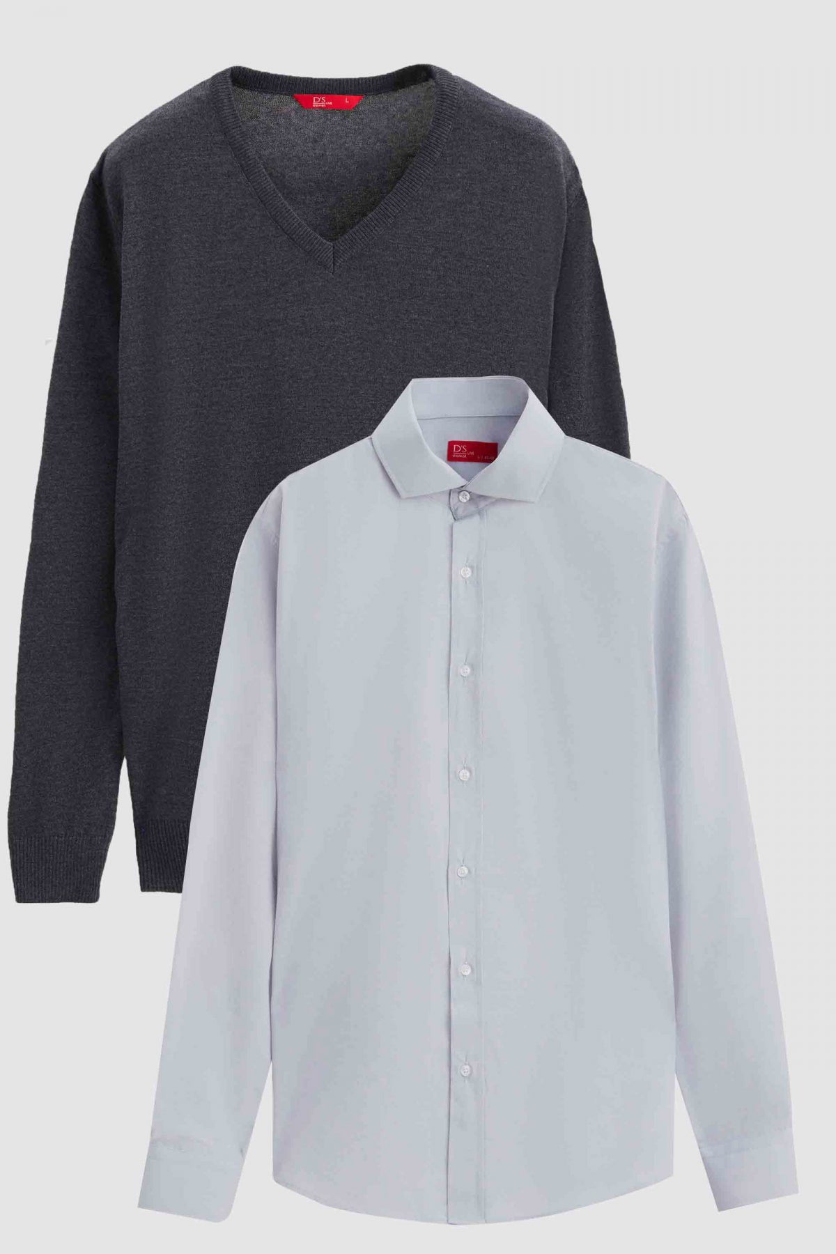 Ds Damat Slim Fit Cotton Blend 2-Pack V-Neck Sweater and Shirt  - Anthracite