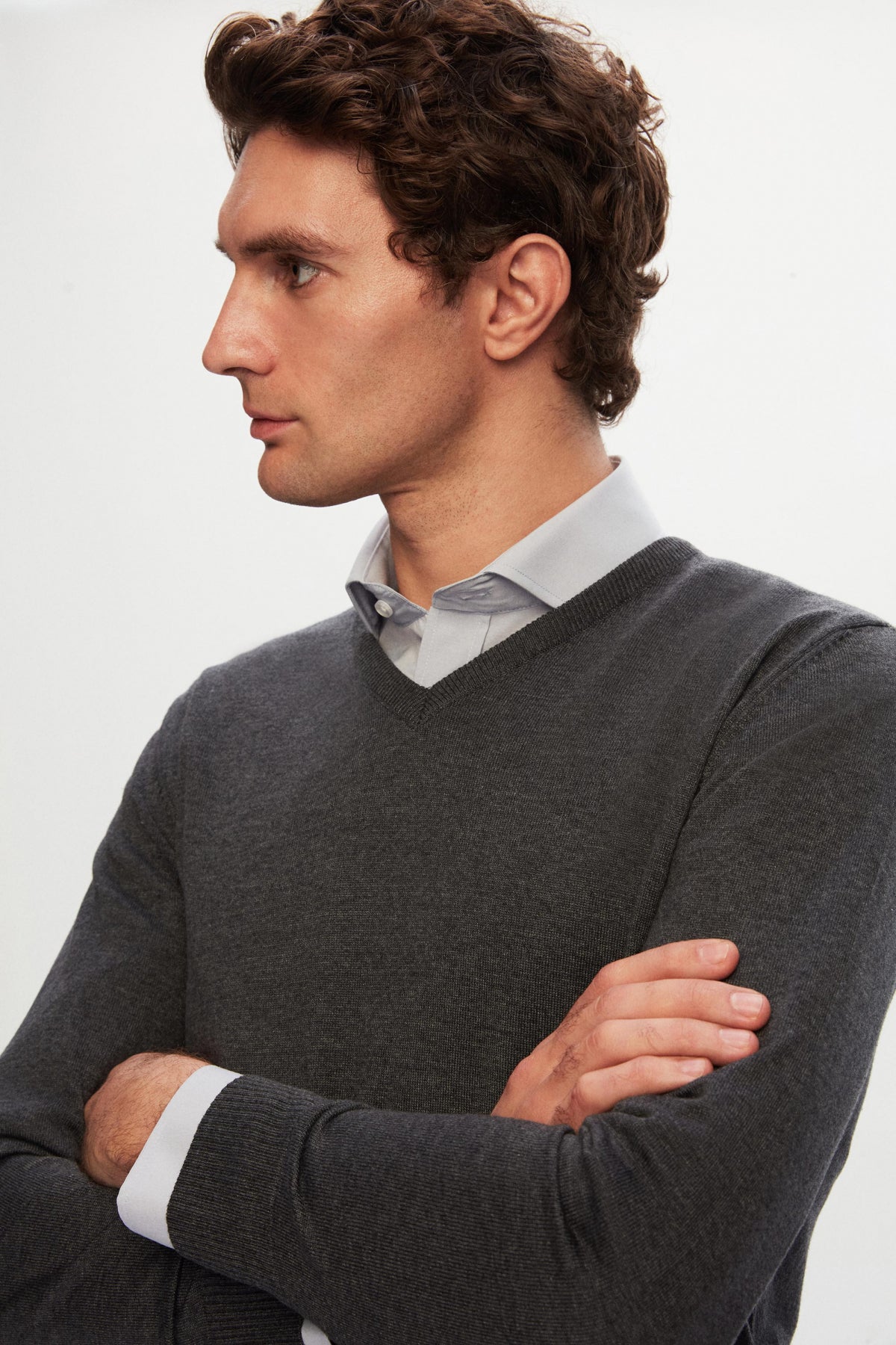 Ds Damat Slim Fit Cotton Blend 2-Pack V-Neck Sweater and Shirt  - Anthracite