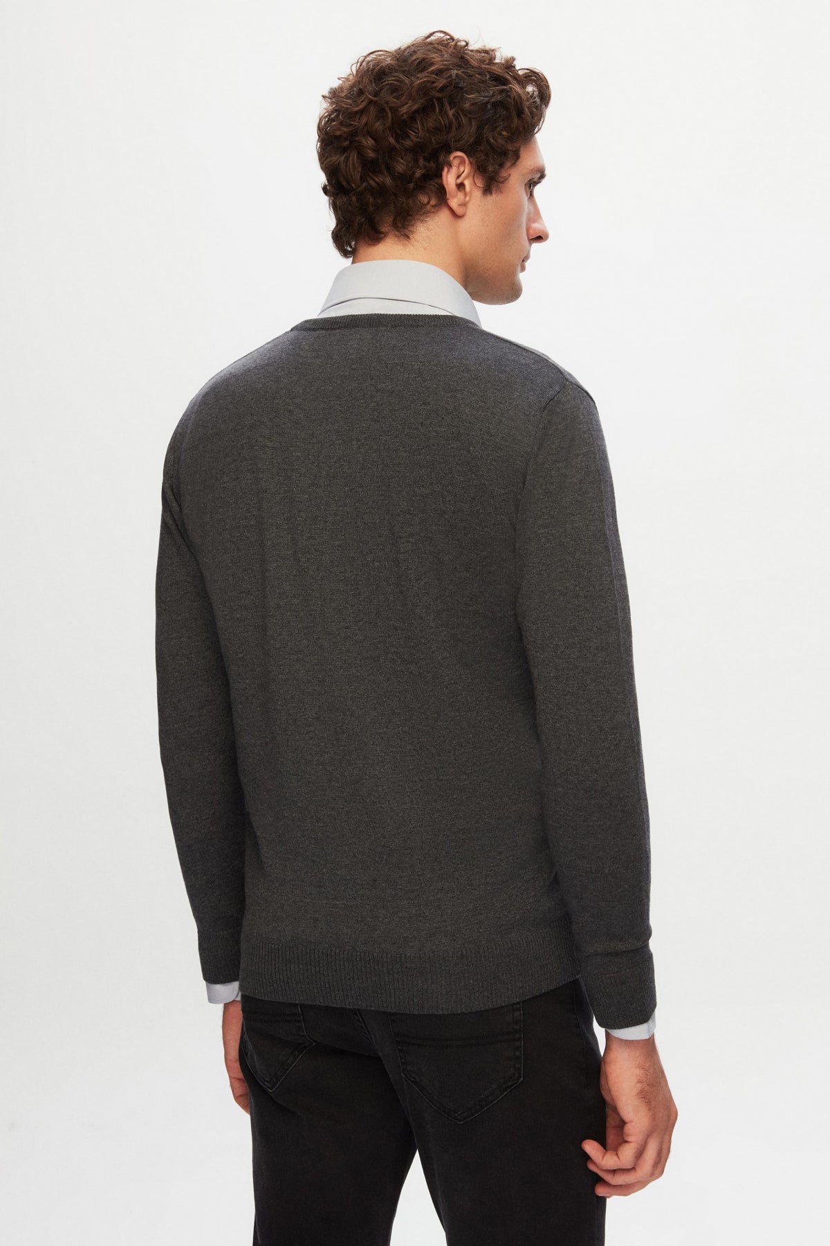Ds Damat Slim Fit Cotton Blend 2-Pack V-Neck Sweater and Shirt  - Anthracite