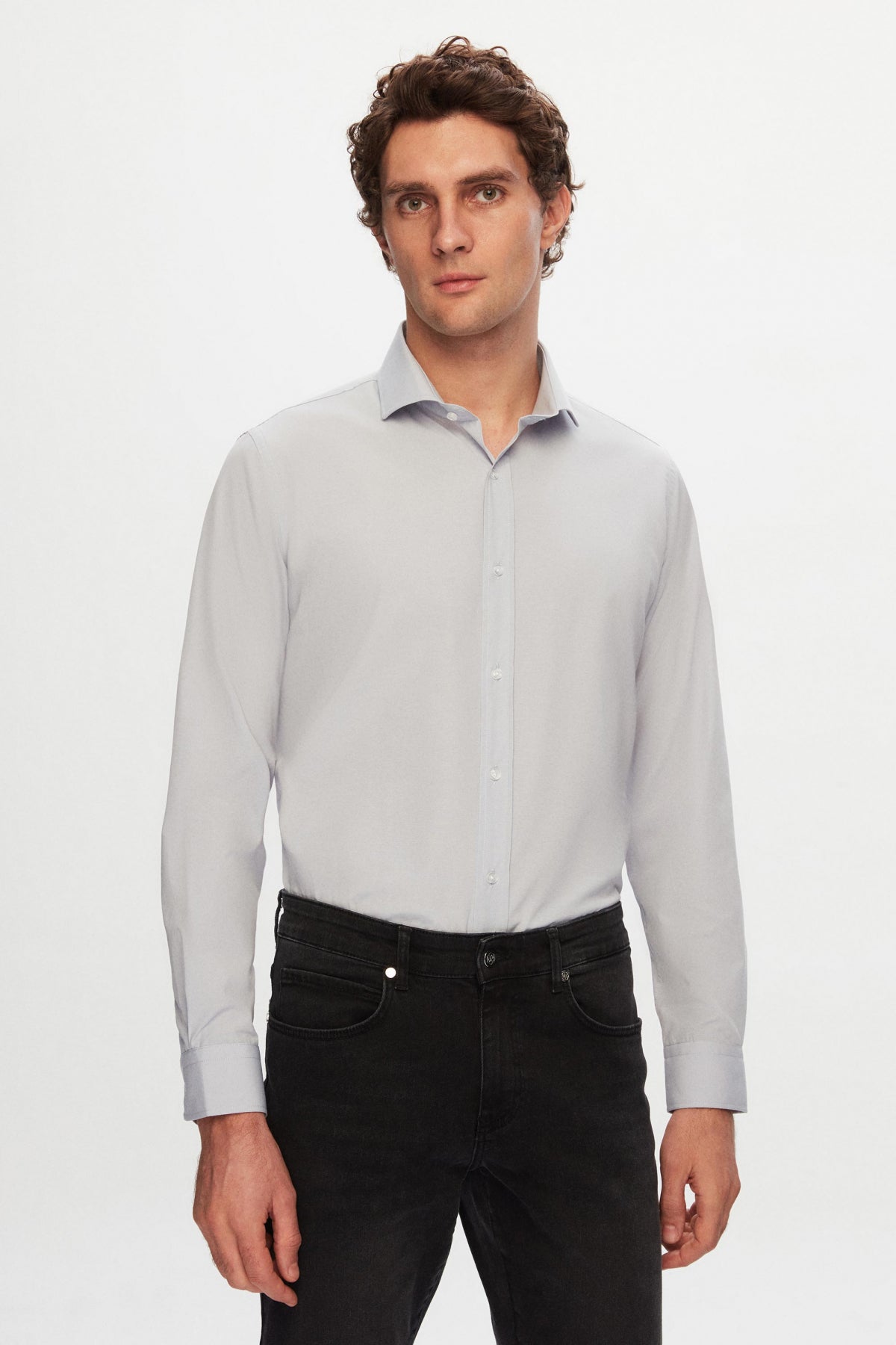 Ds Damat Slim Fit Cotton Blend 2-Pack V-Neck Sweater and Shirt  - Anthracite