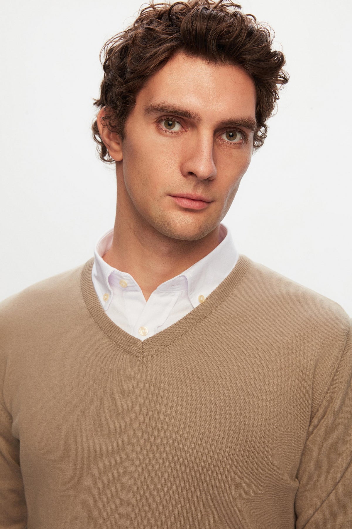 Ds Damat Slim Fit Cotton Blend 2-Pack V-Neck Sweater and Shirt  - Beige