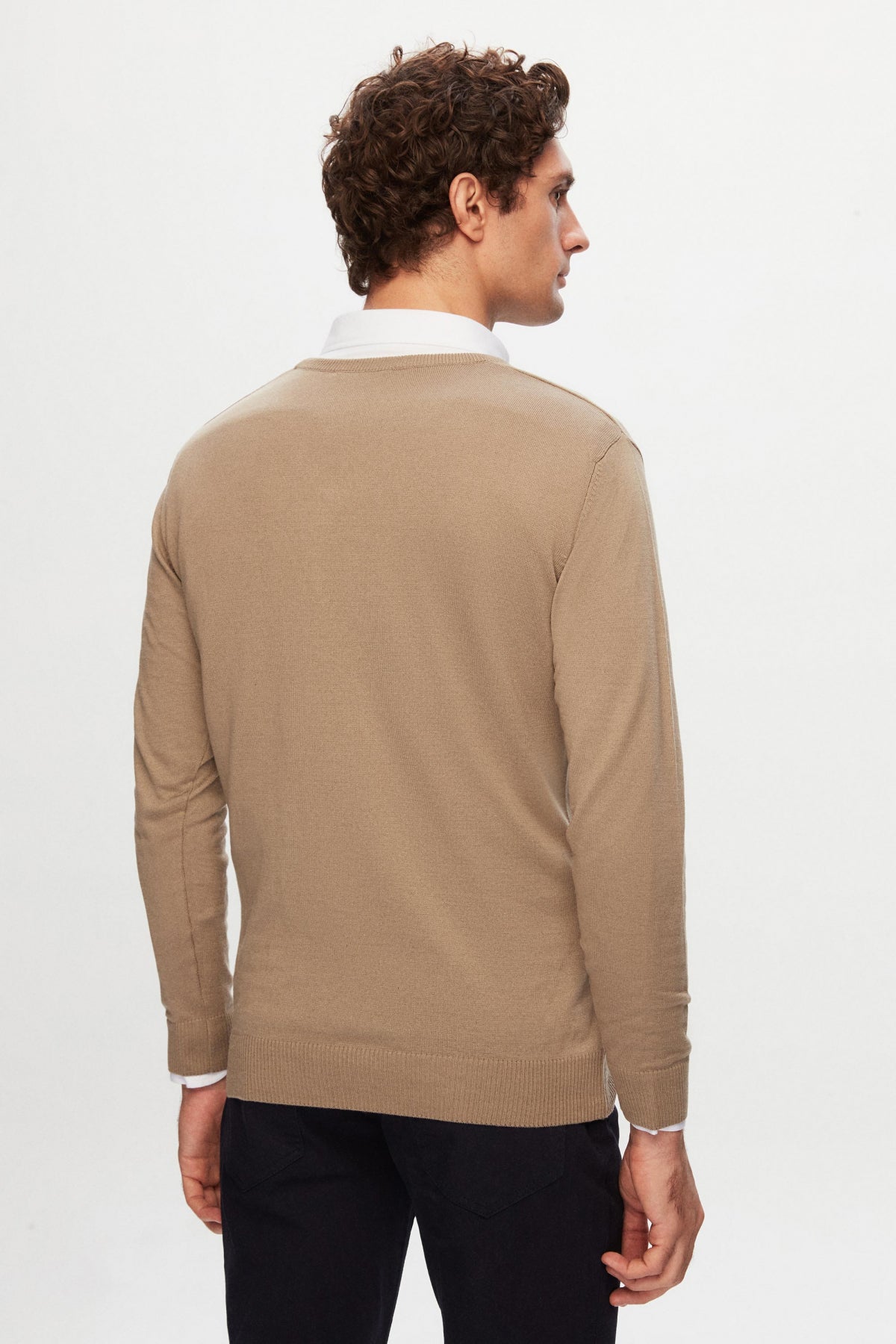 Ds Damat Slim Fit Cotton Blend 2-Pack V-Neck Sweater and Shirt  - Beige