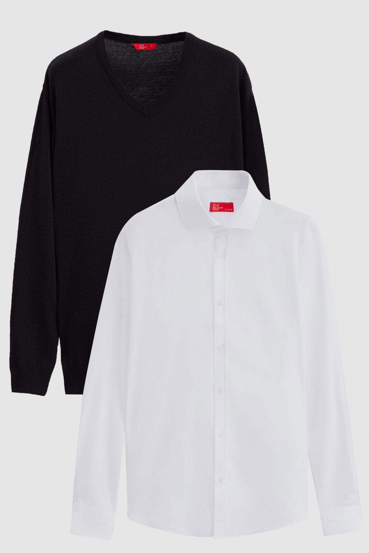 Ds Damat Slim Fit Cotton Blend 2-Pack V-Neck Sweater and Shirt  - Black