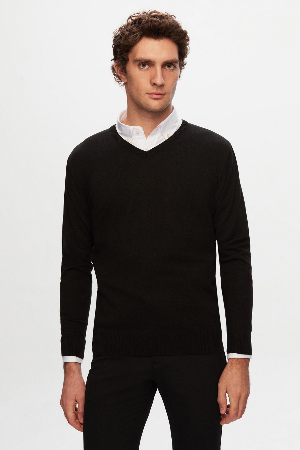 Ds Damat Slim Fit Cotton Blend 2-Pack V-Neck Sweater and Shirt  - Black