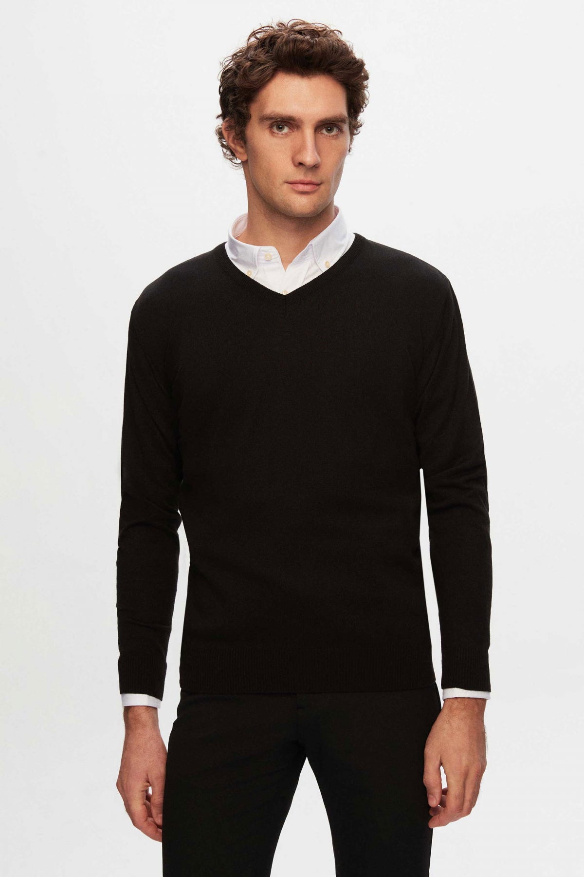 Ds Damat Slim Fit Cotton Blend 2-Pack V-Neck Sweater and Shirt  - Black