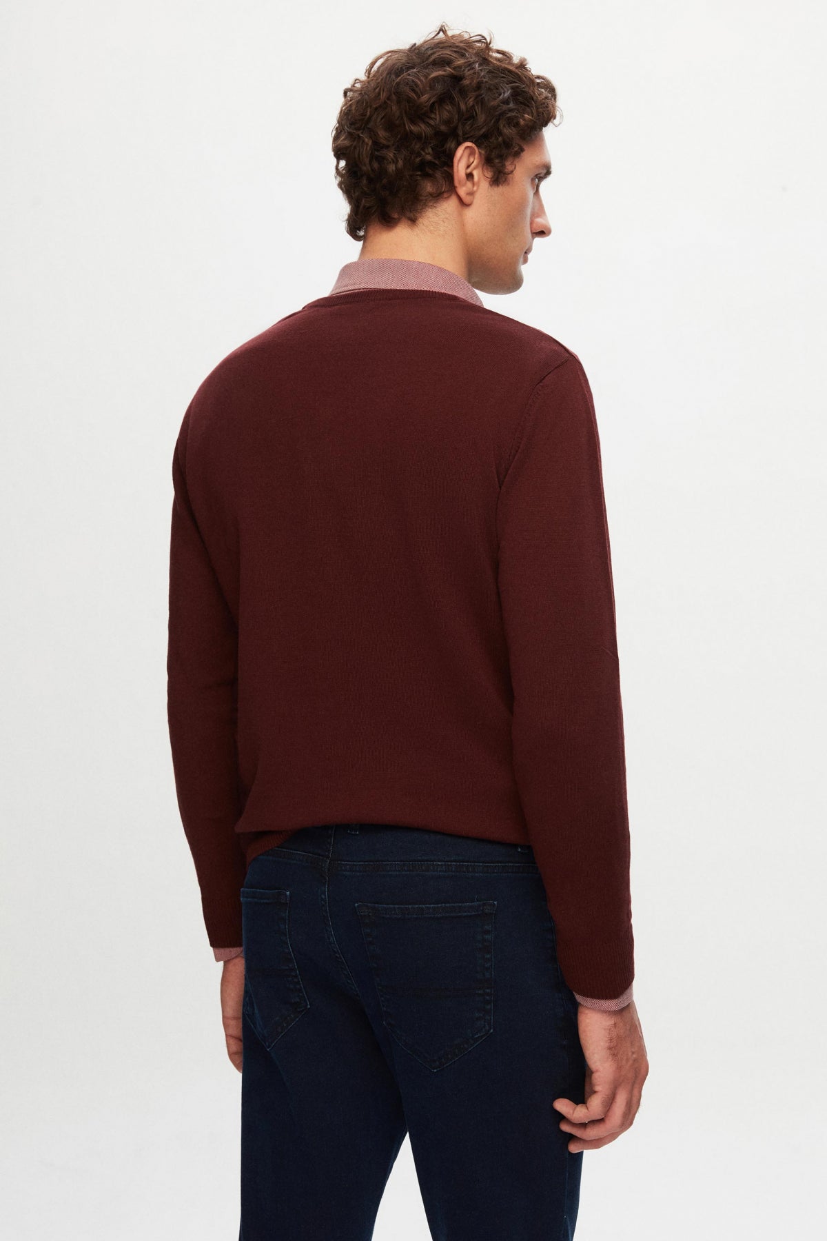 Ds Damat Slim Fit Cotton Blend 2-Pack V-Neck Sweater and Shirt  - Burgundy