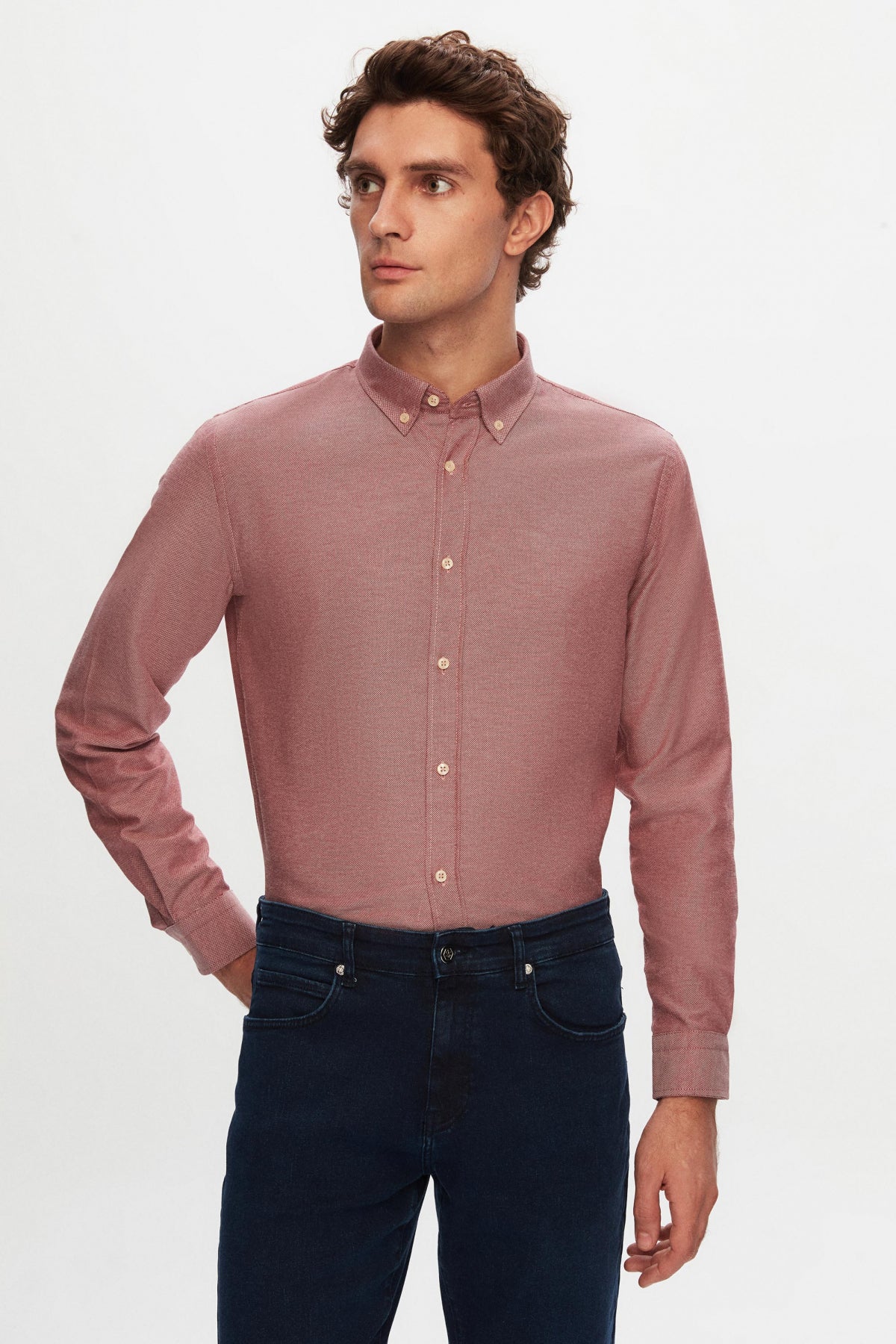 Ds Damat Slim Fit Cotton Blend 2-Pack V-Neck Sweater and Shirt  - Burgundy