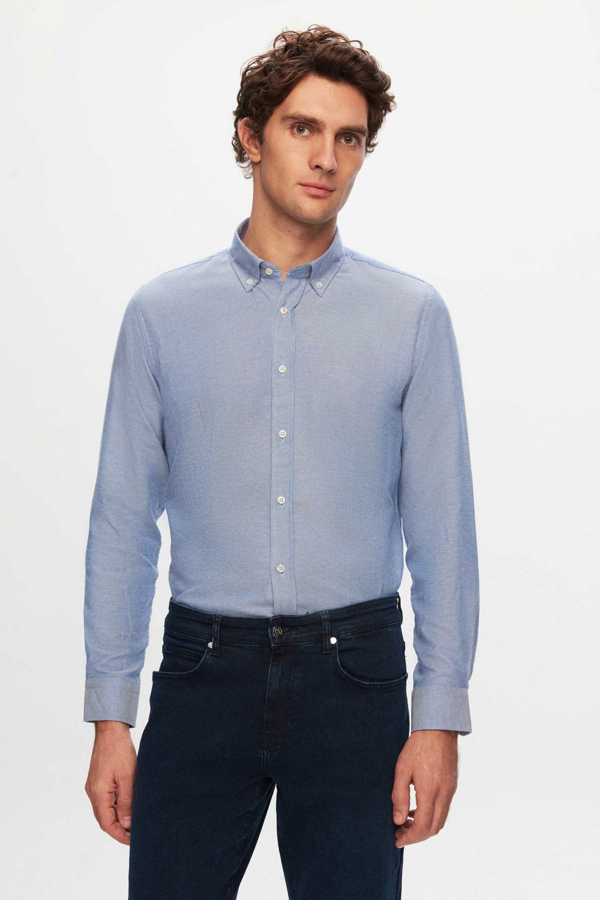 Ds Damat Slim Fit Cotton Blend 2-Pack V-Neck Sweater and Shirt  - Navy Blue