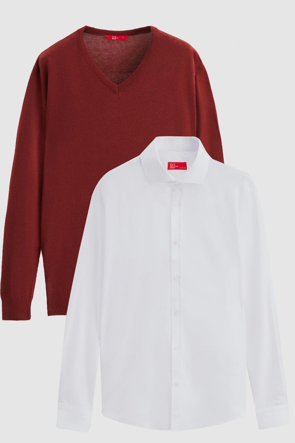 Ds Damat Slim Fit Cotton Blend 2-Pack V-Neck Sweater and Shirt  - Off White
