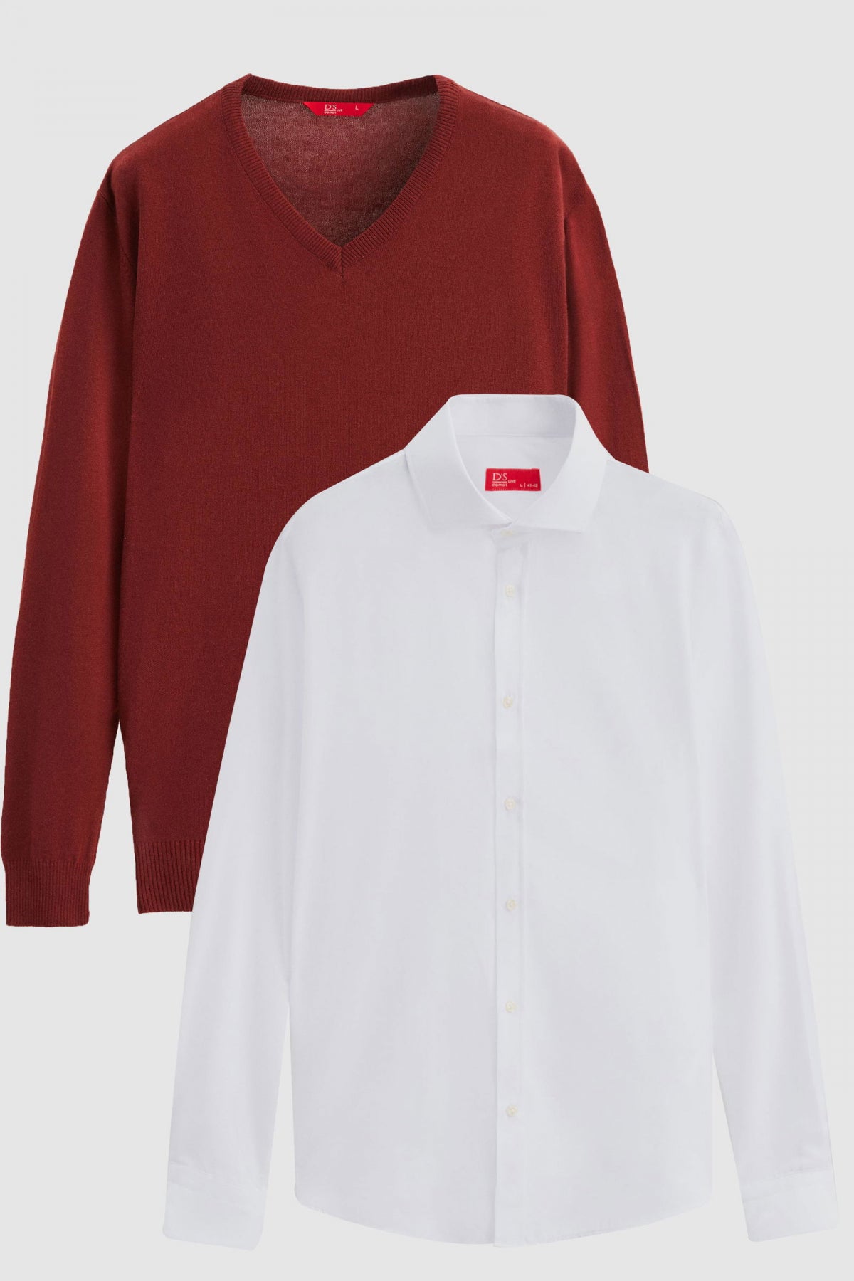 Ds Damat Slim Fit Cotton Blend 2-Pack V-Neck Sweater and Shirt  - Off White